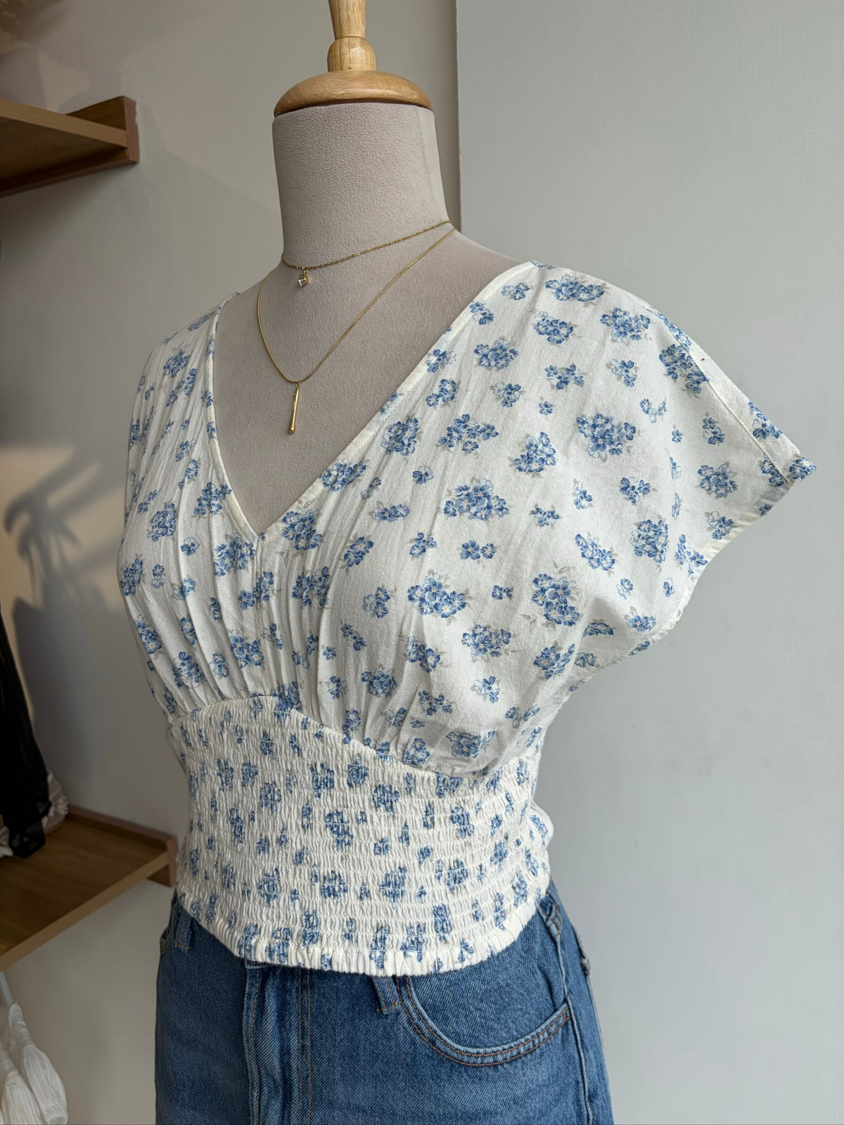 Smocked Waist Floral Print Top
