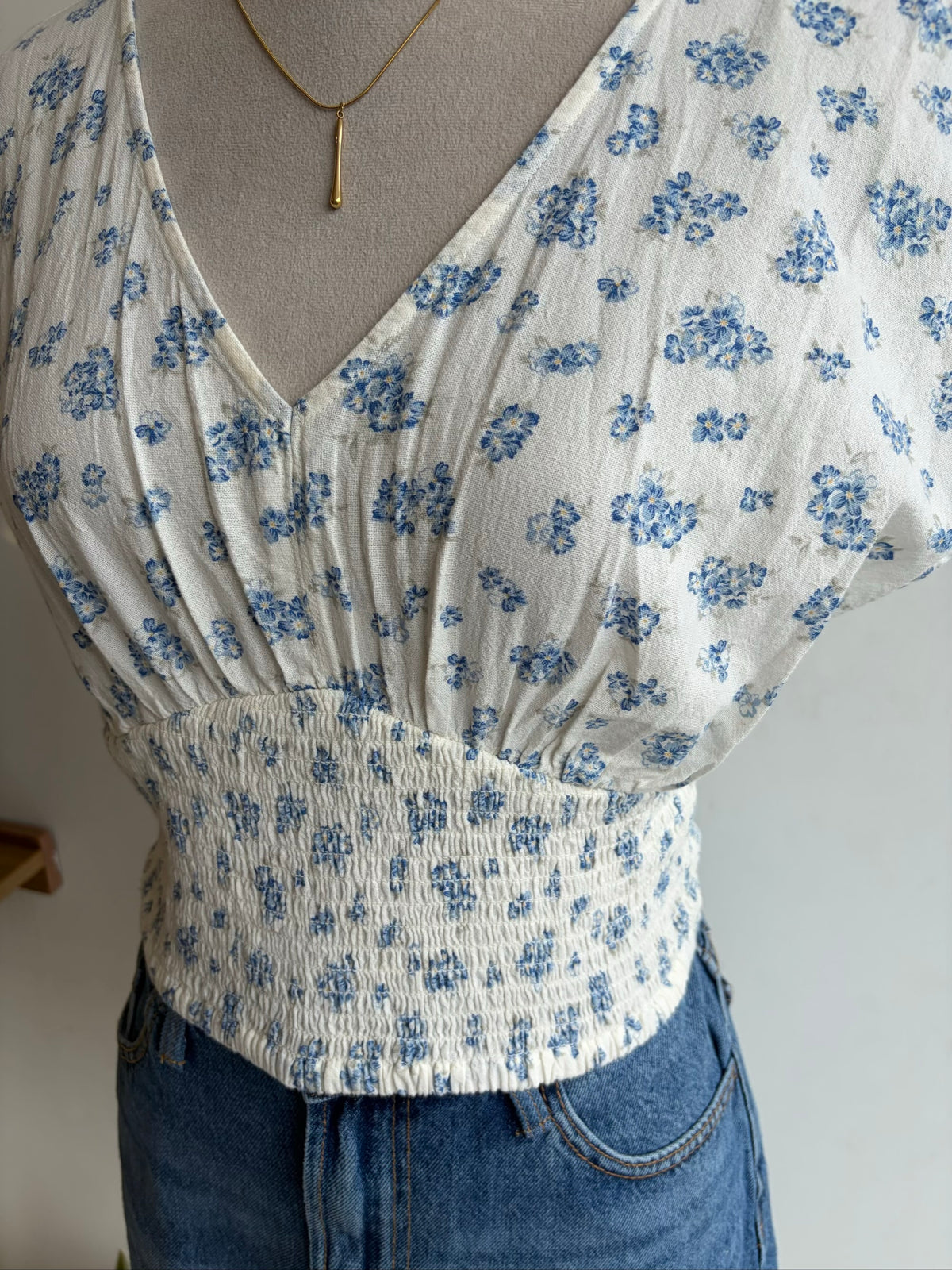 Smocked Waist Floral Print Top