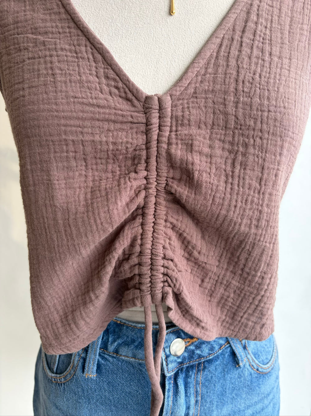 Front Tie Cotton Top Brown