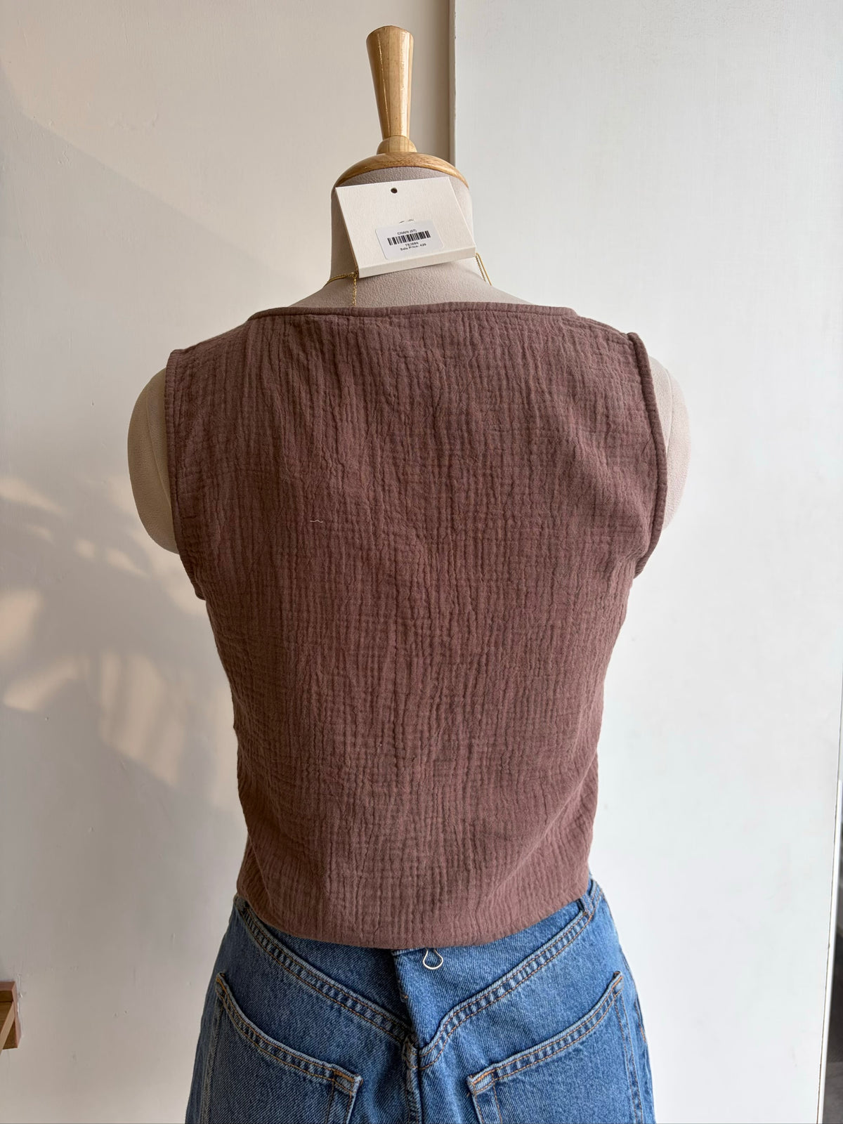 Front Tie Cotton Top Brown