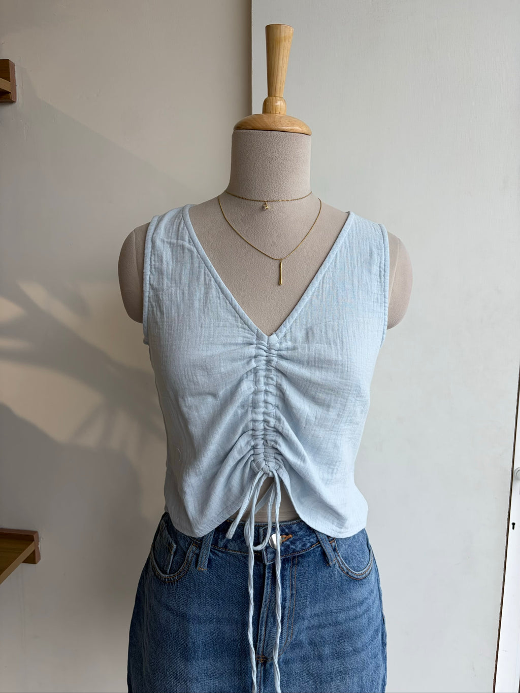 Front Tie Cotton Top Blue