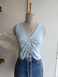 Front Tie Cotton Top Blue