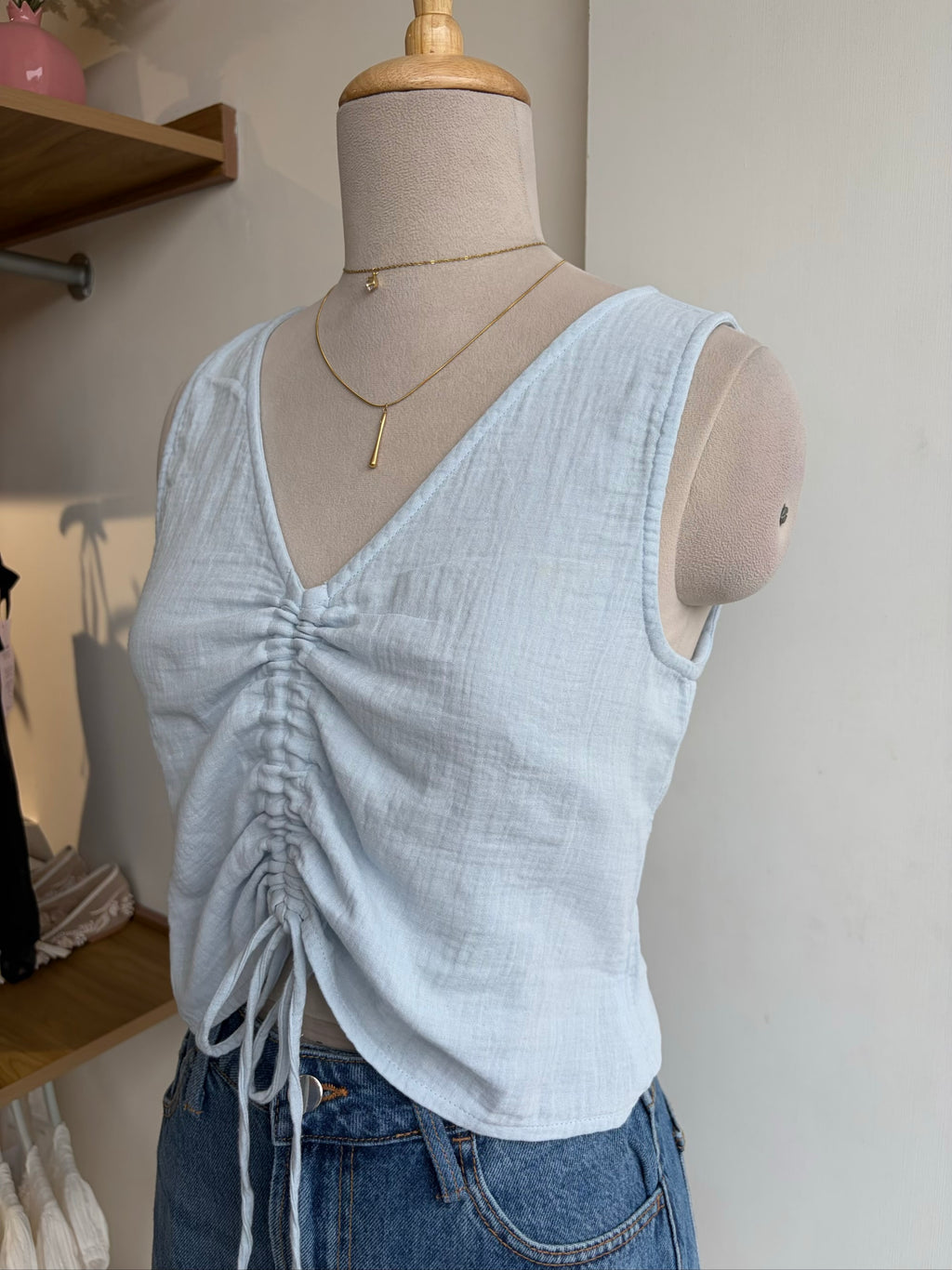 Front Tie Cotton Top Blue