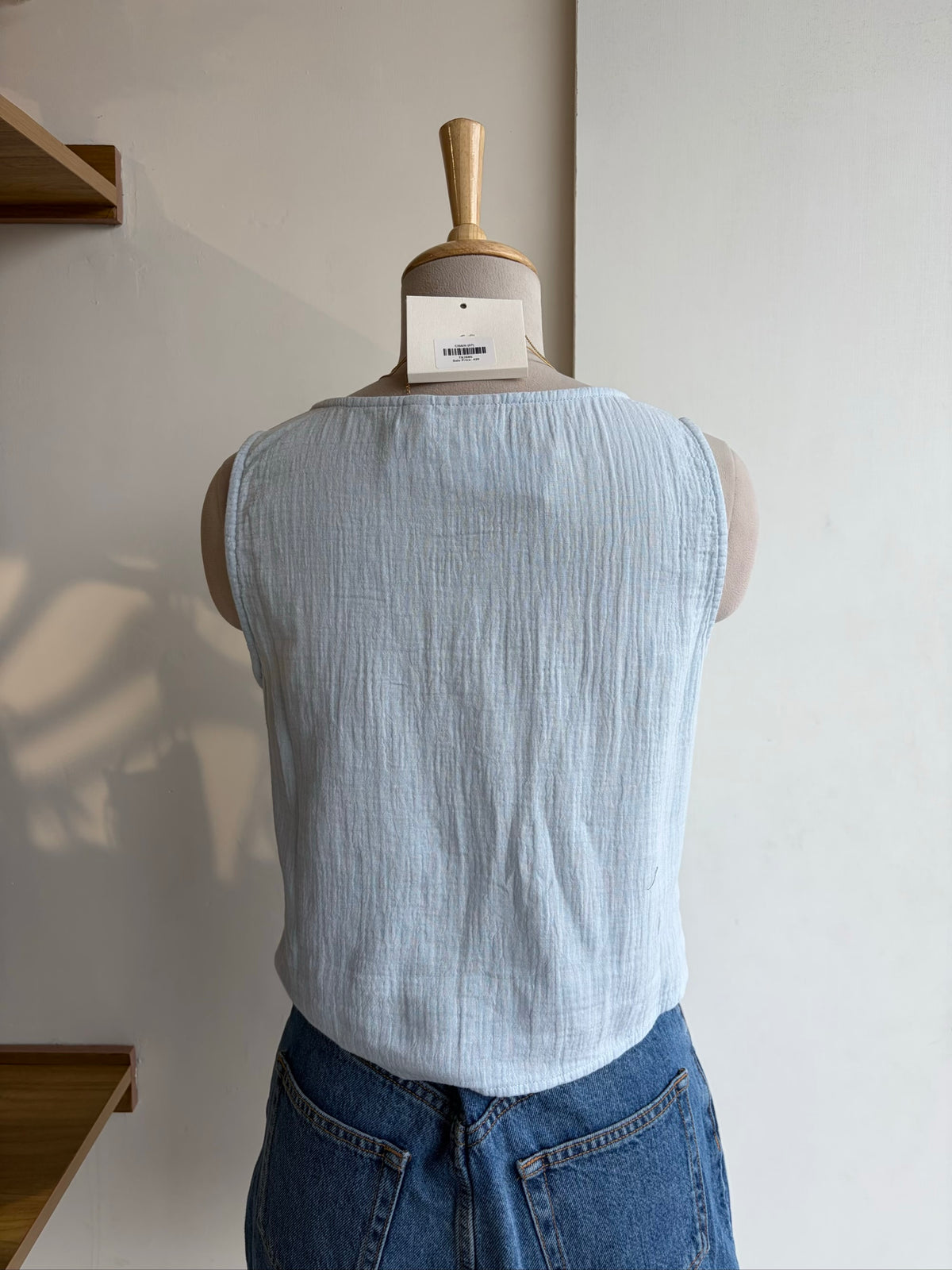 Front Tie Cotton Top Blue