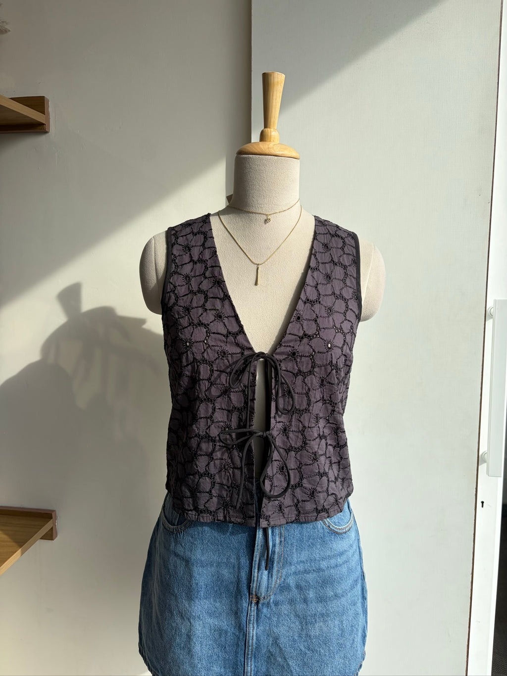 Black Front Tie Top