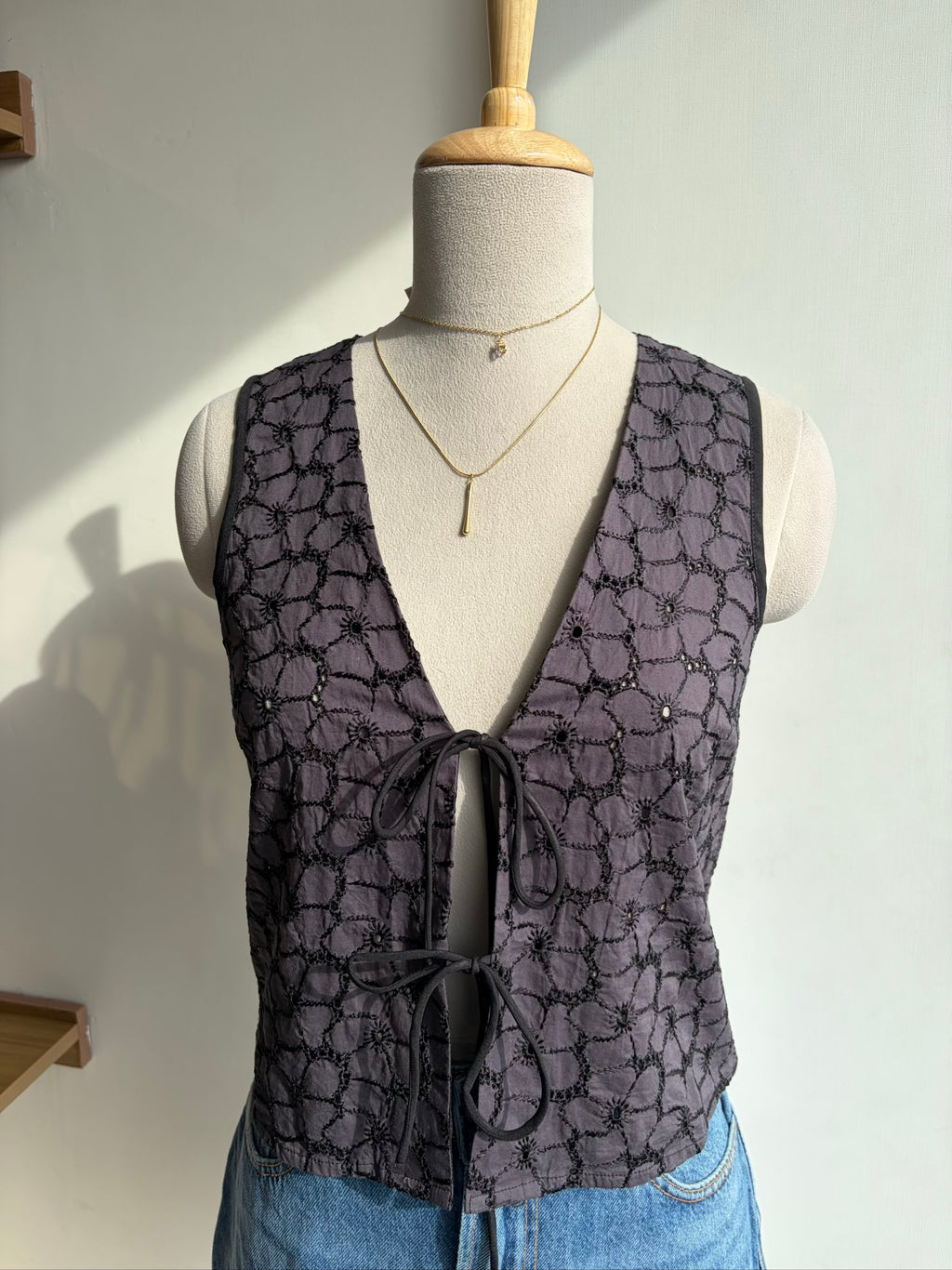Black Front Tie Top
