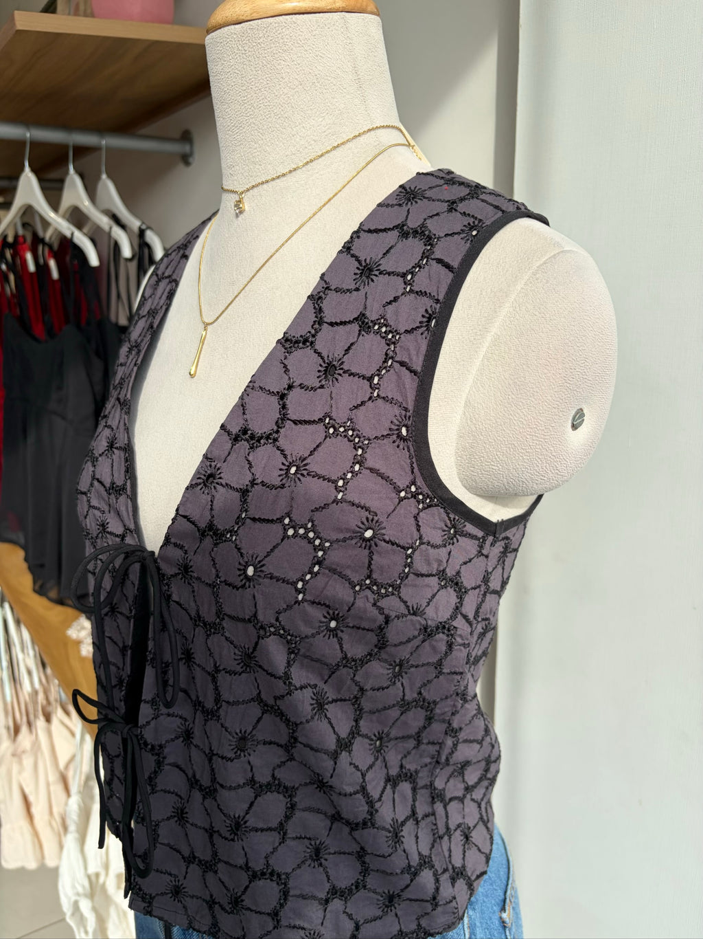 Black Front Tie Top