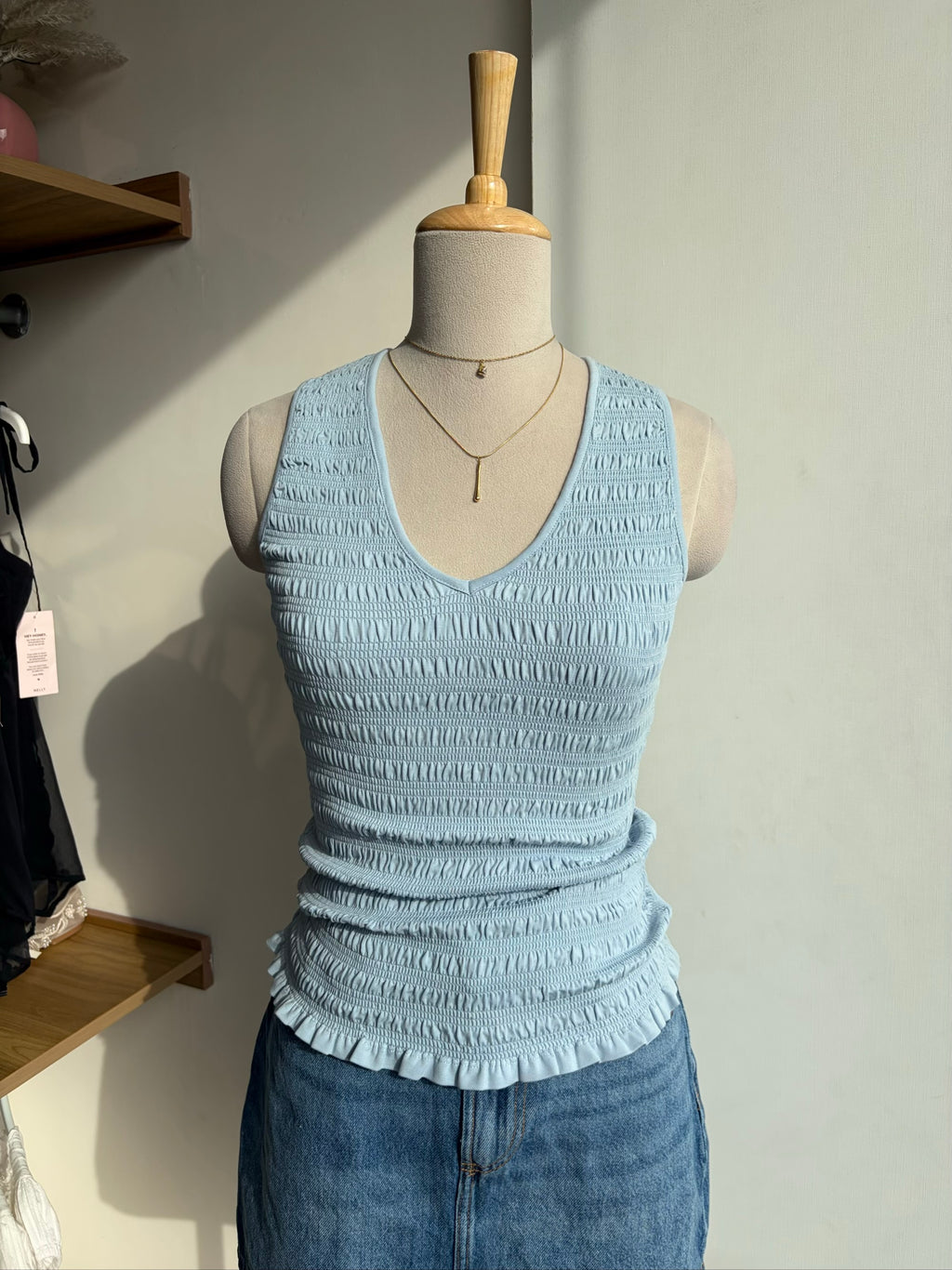Blue V Neck Fitted Top