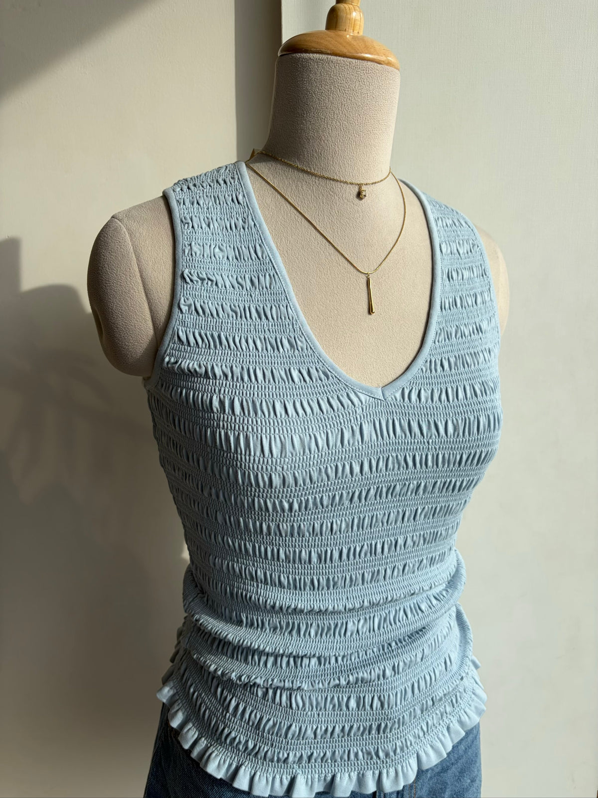 Blue V Neck Fitted Top