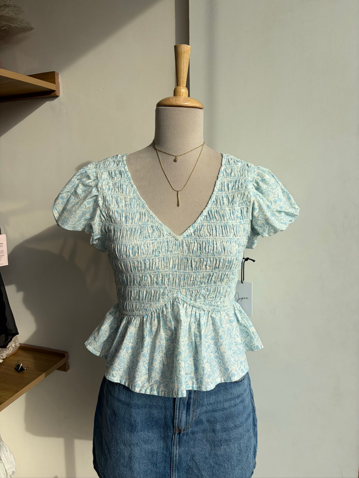 Blue Floral Peplum Top