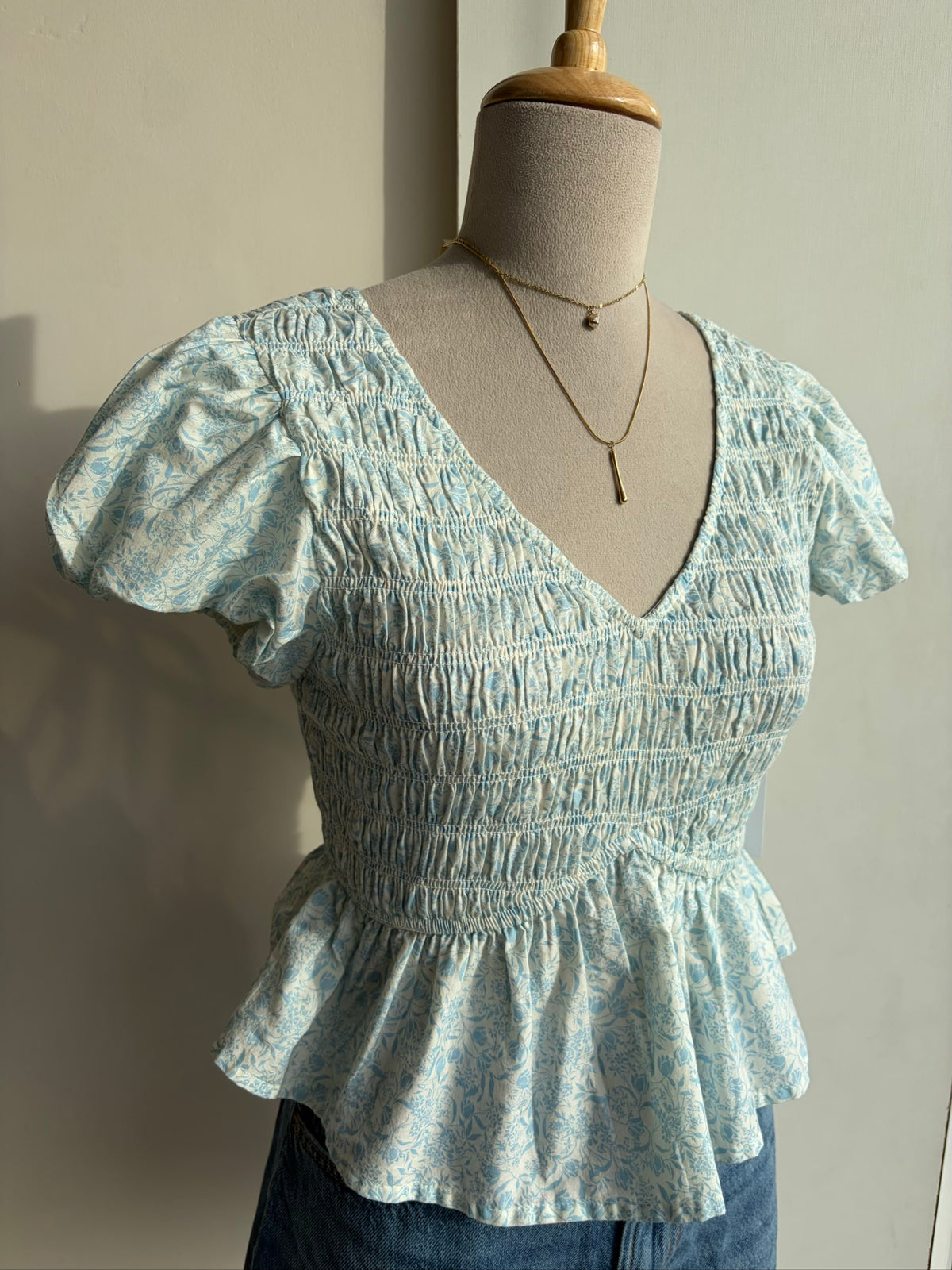 Blue Floral Peplum Top