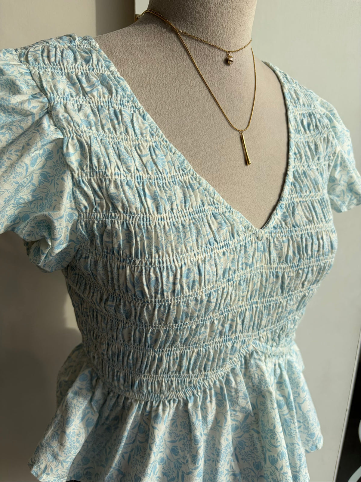 Blue Floral Peplum Top