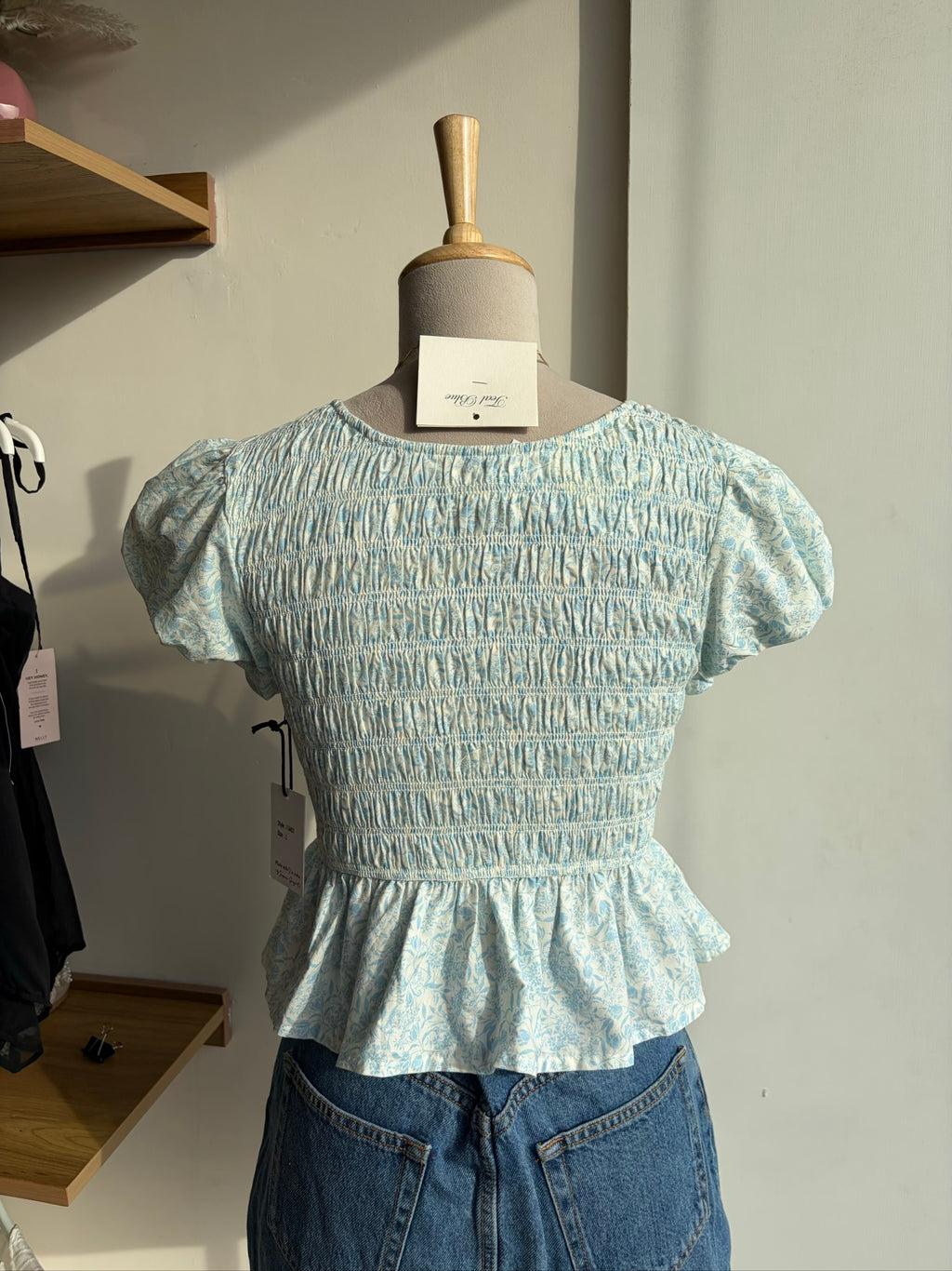 Blue Floral Peplum Top