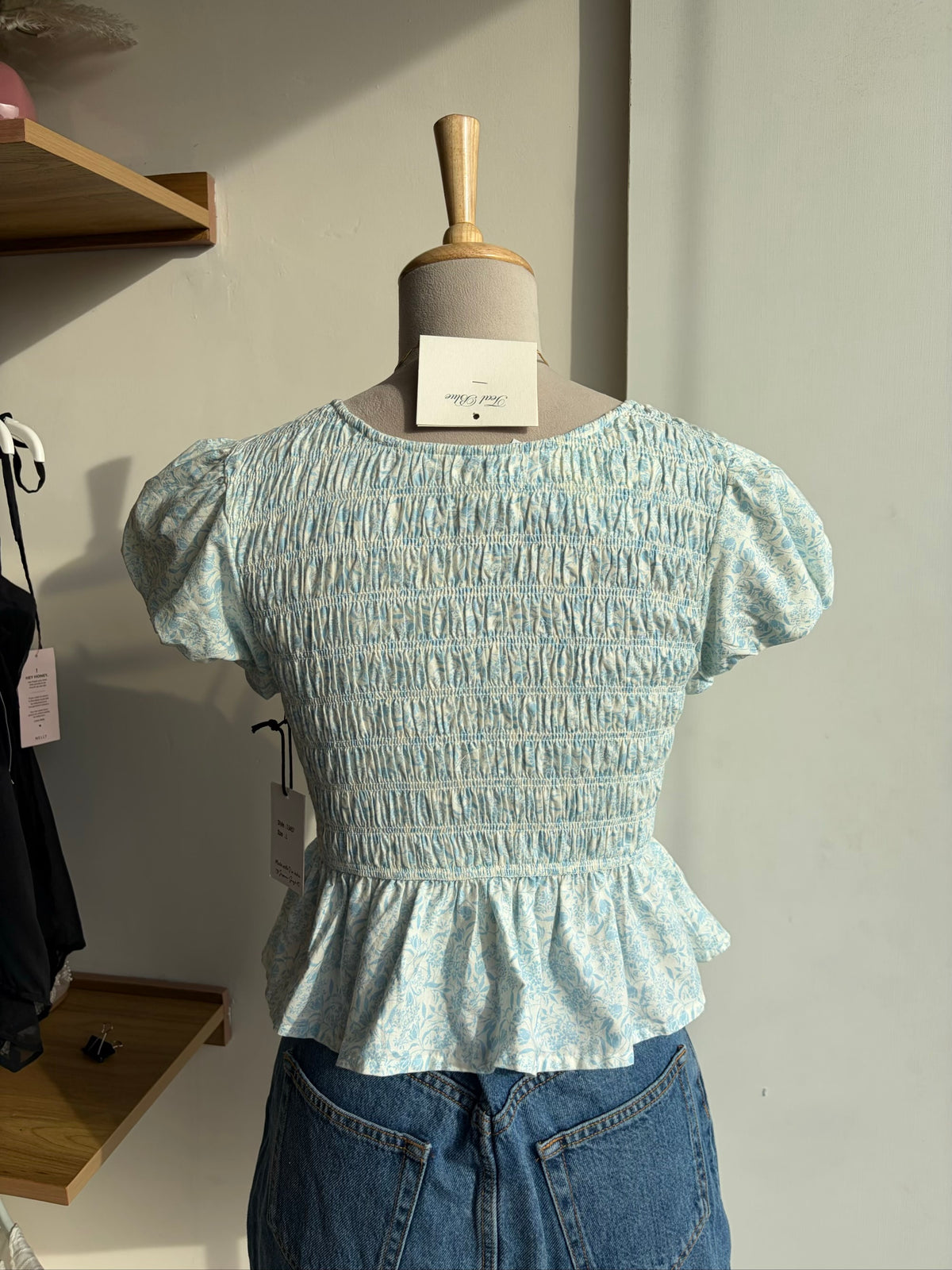 Blue Floral Peplum Top
