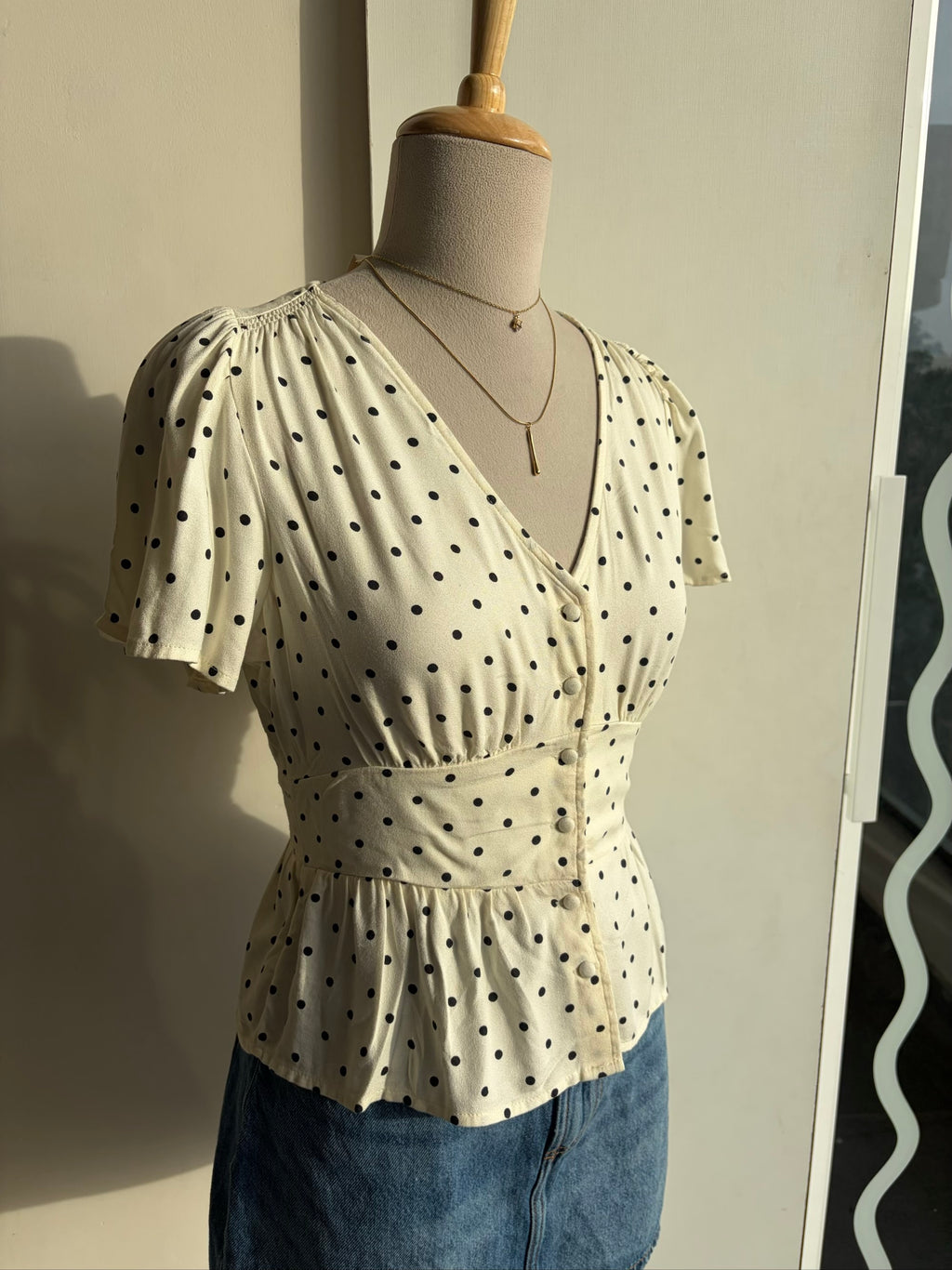 V neck Polka Dot Top