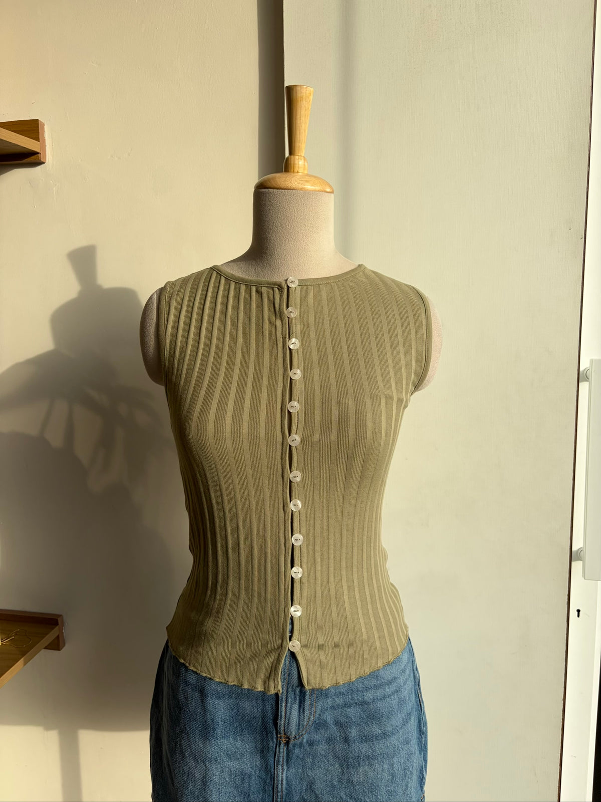 Green Front Button Top