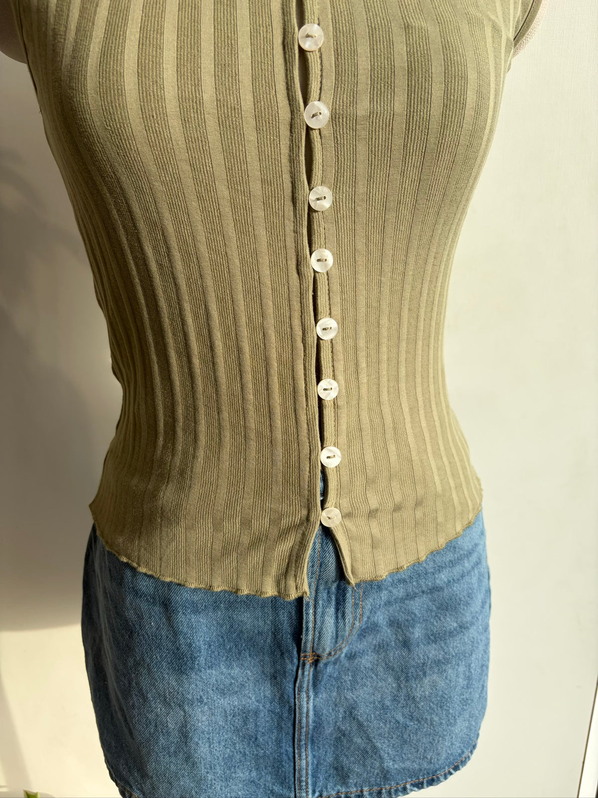 Green Front Button Top