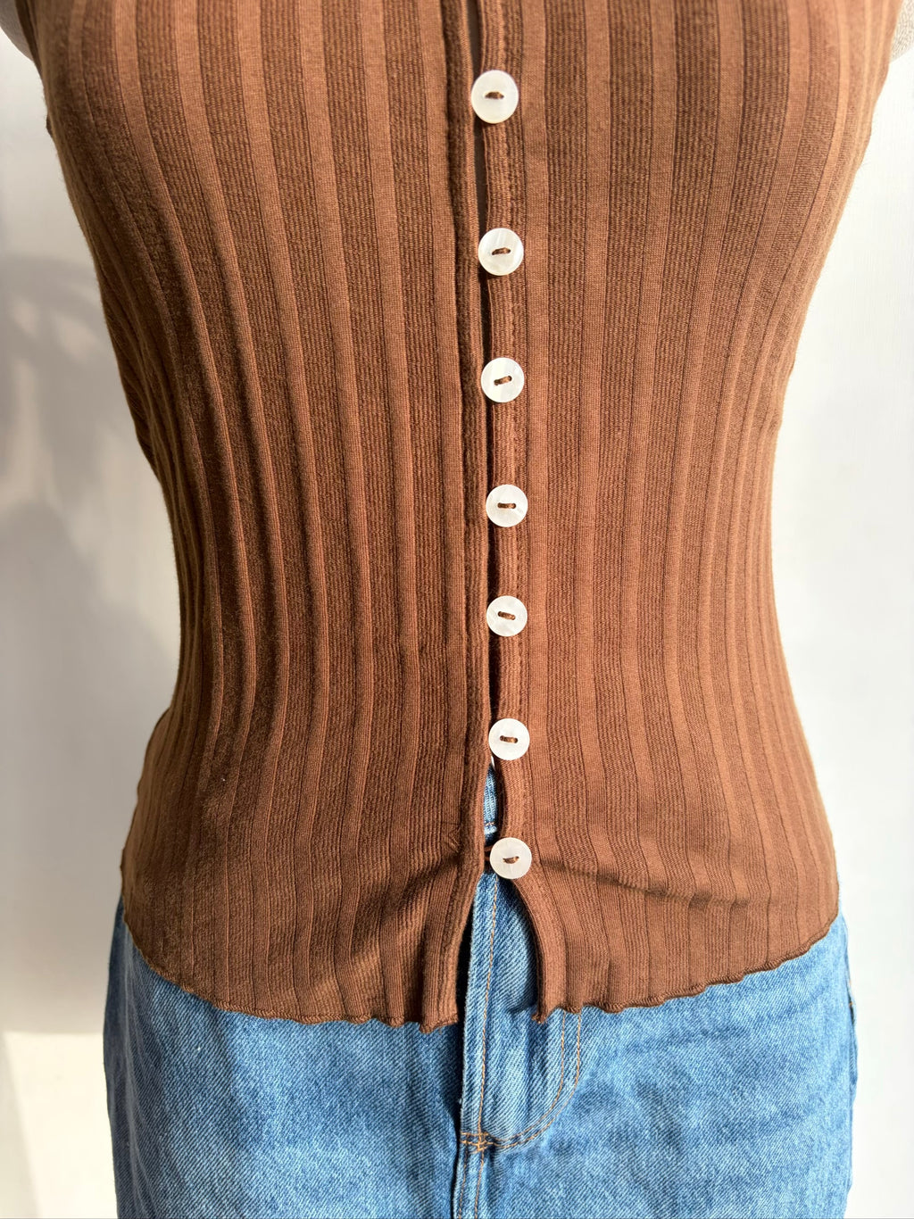 Brown Front Button Top