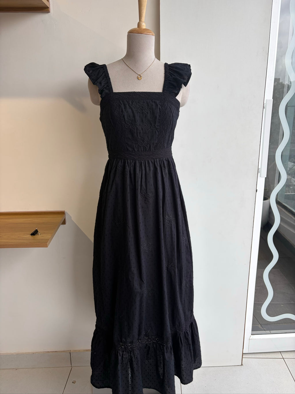 Black Frill Sleeve Long Dress