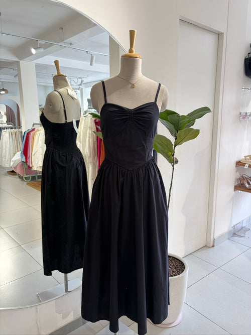 Black Corset Pattern Midi Dress