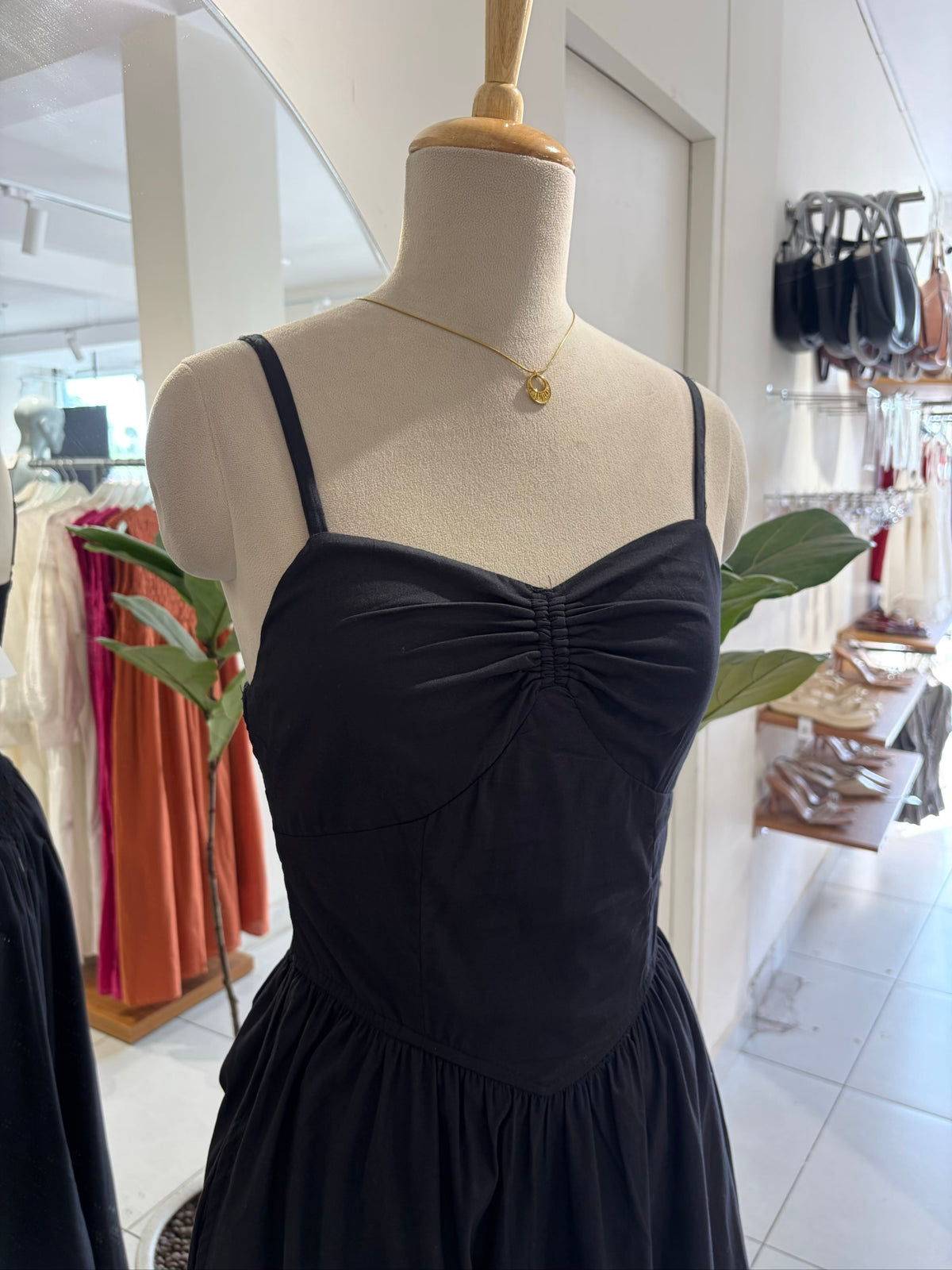 Black Corset Pattern Midi Dress