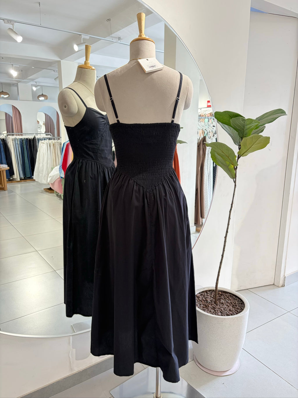 Black Corset Pattern Midi Dress