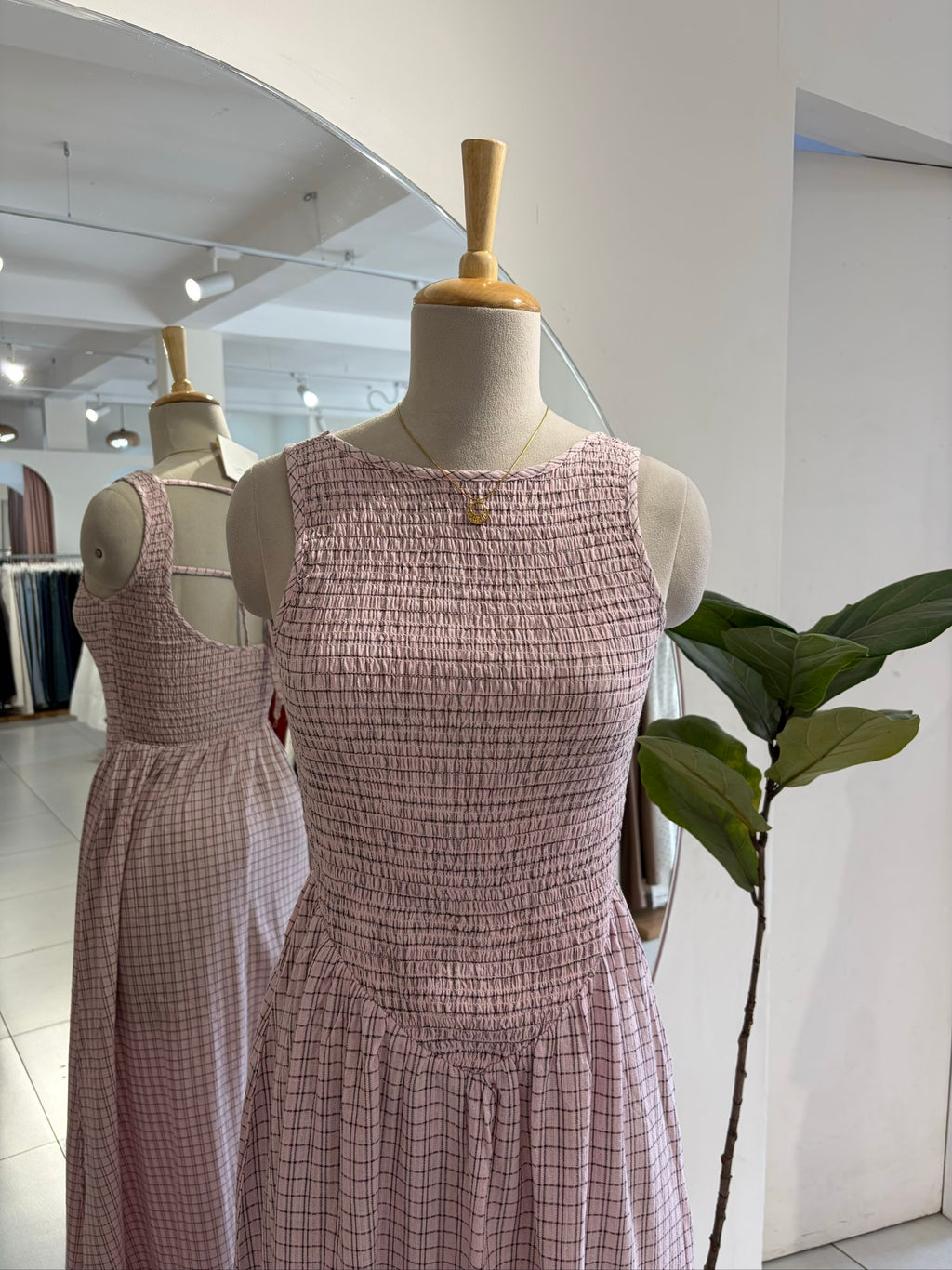 Pink Check Smocked Dress