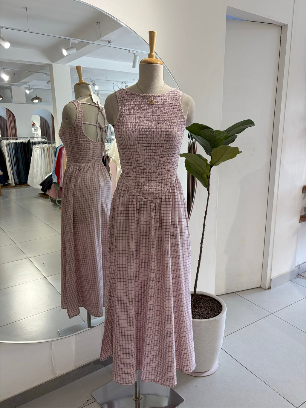 Pink Check Smocked Dress