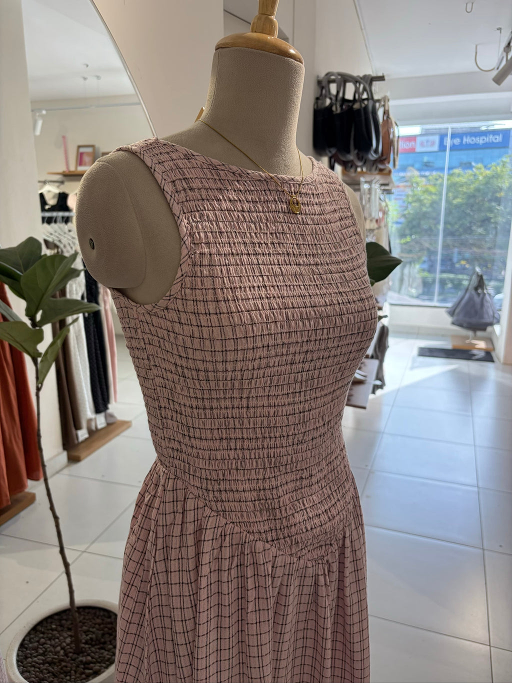 Pink Check Smocked Dress
