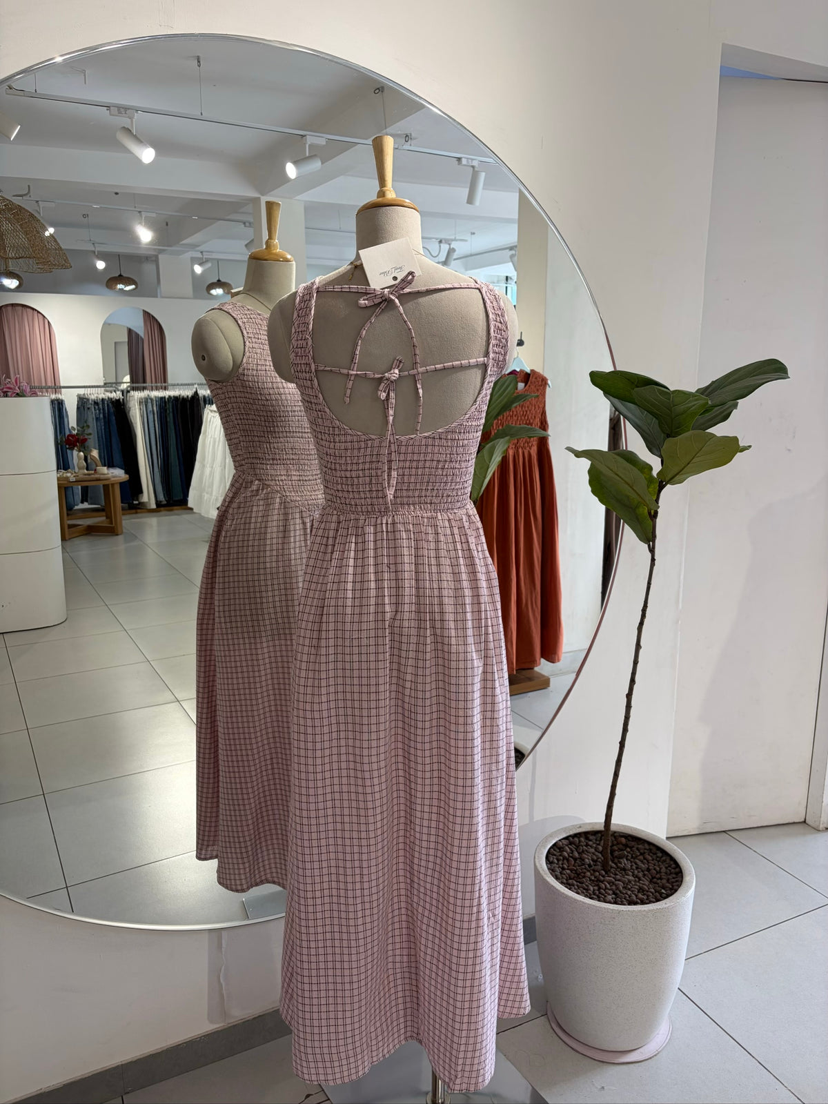 Pink Check Smocked Dress
