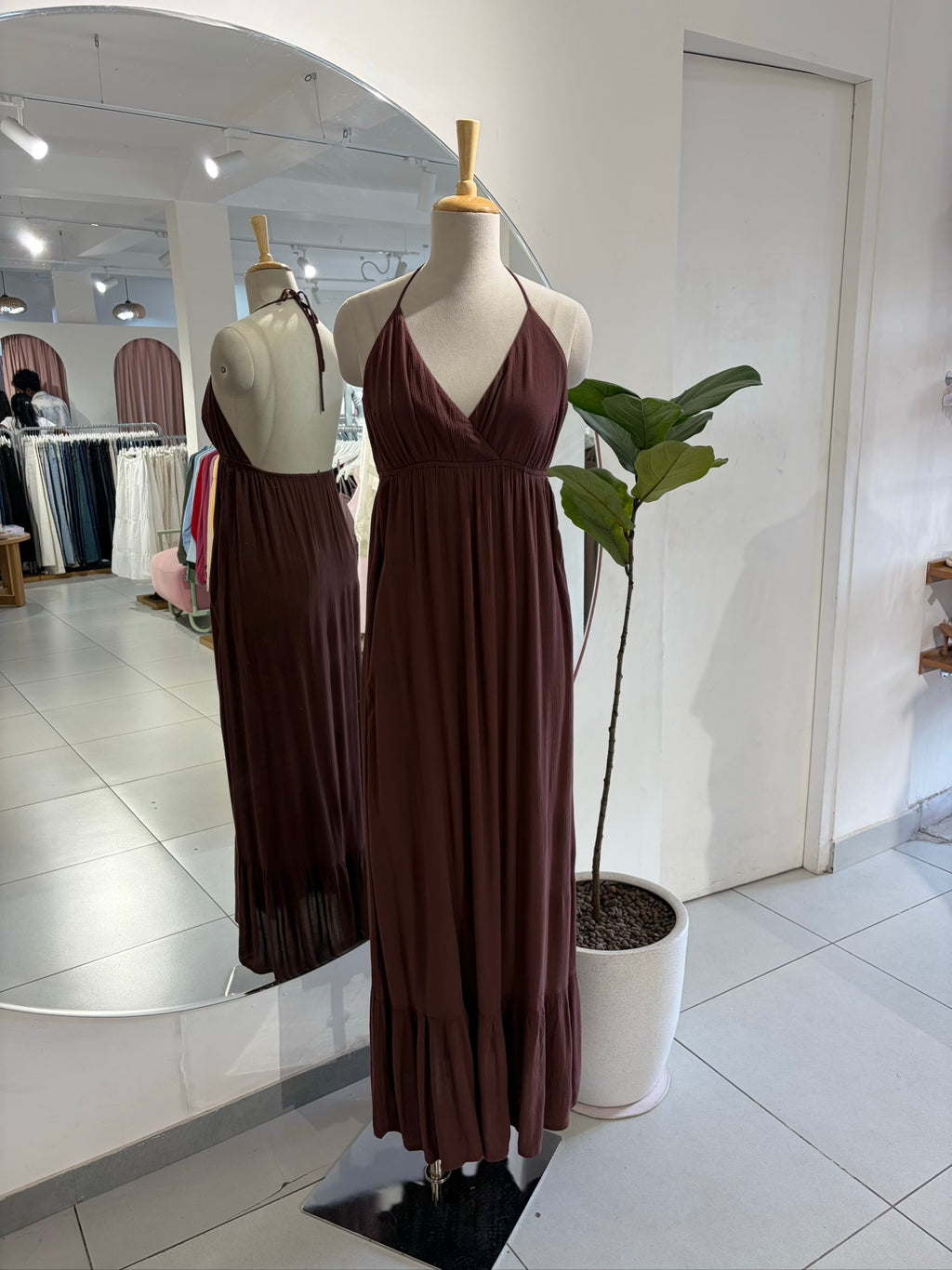 Brown Halter Neck Beach Wear Dress