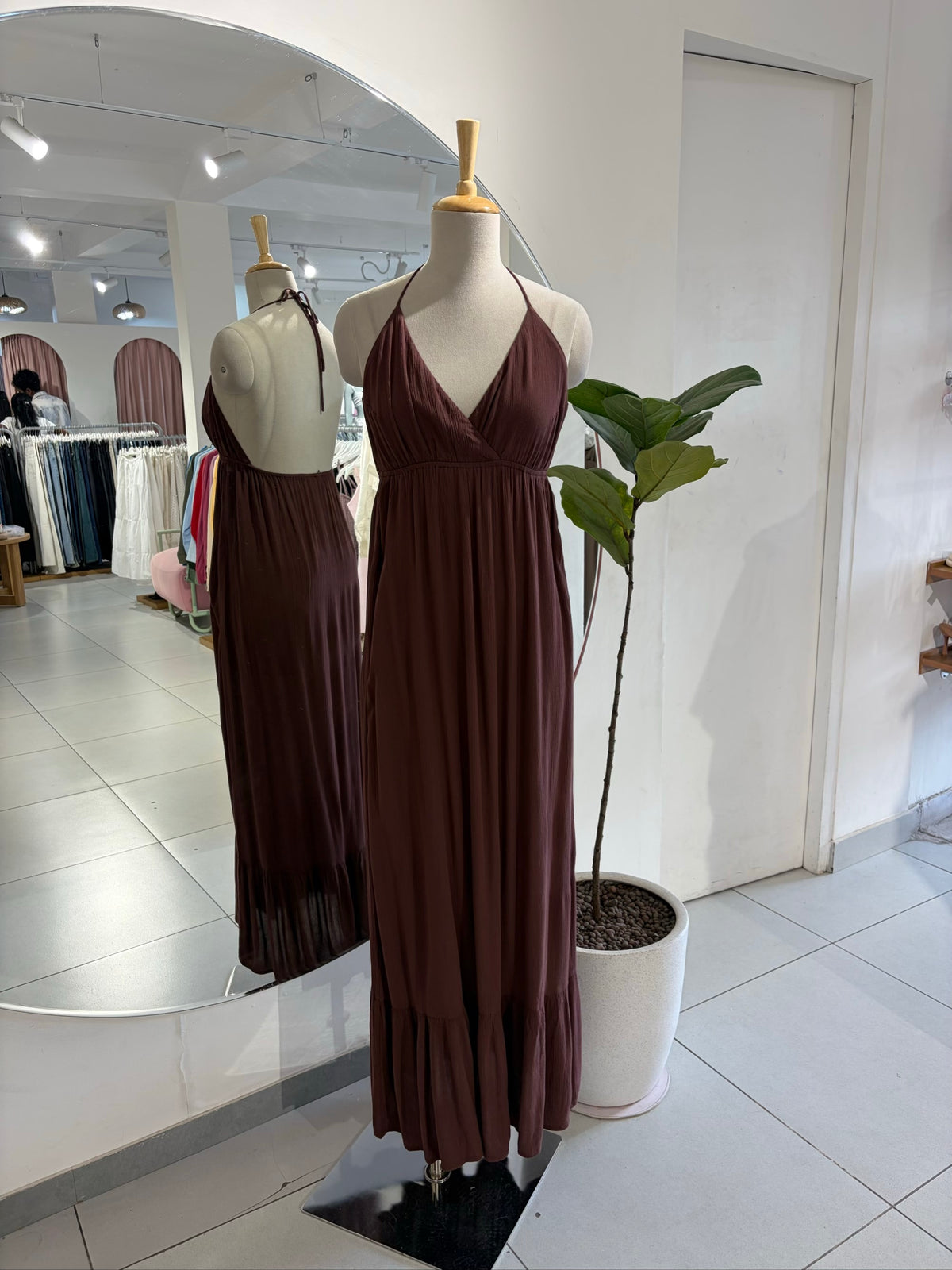 Brown Halter Neck Beach Wear Dress
