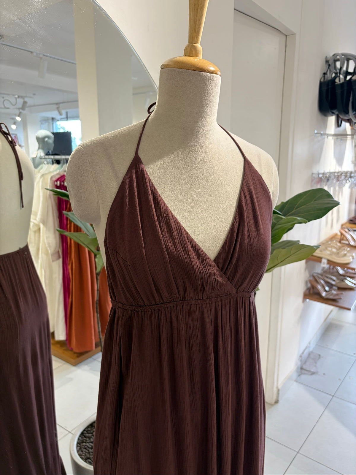 Brown Halter Neck Beach Wear Dress