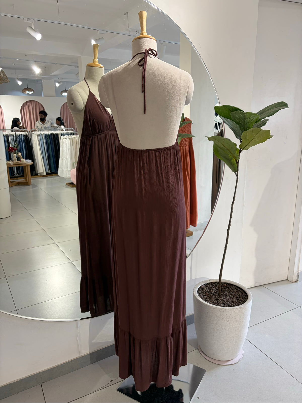 Brown Halter Neck Beach Wear Dress