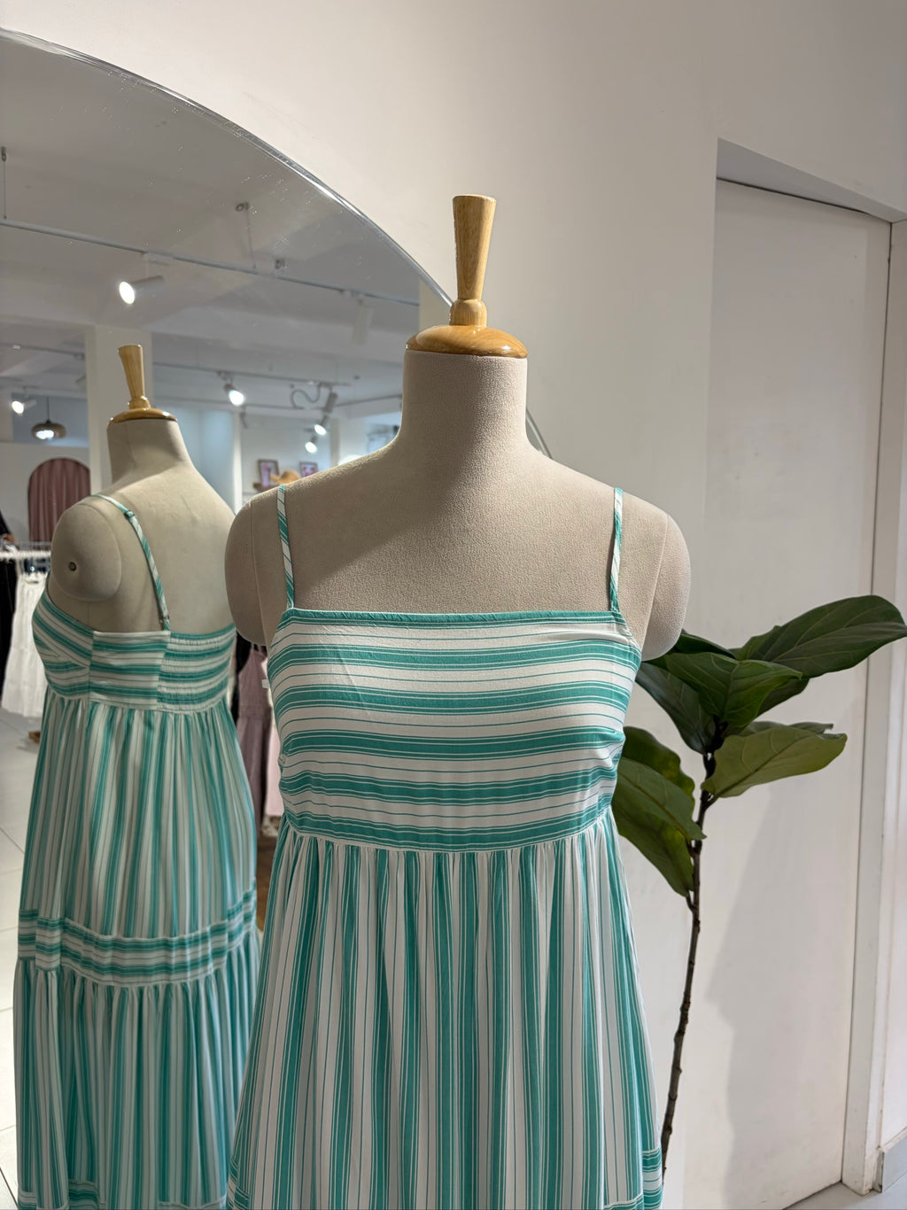 Green and White Long Dress