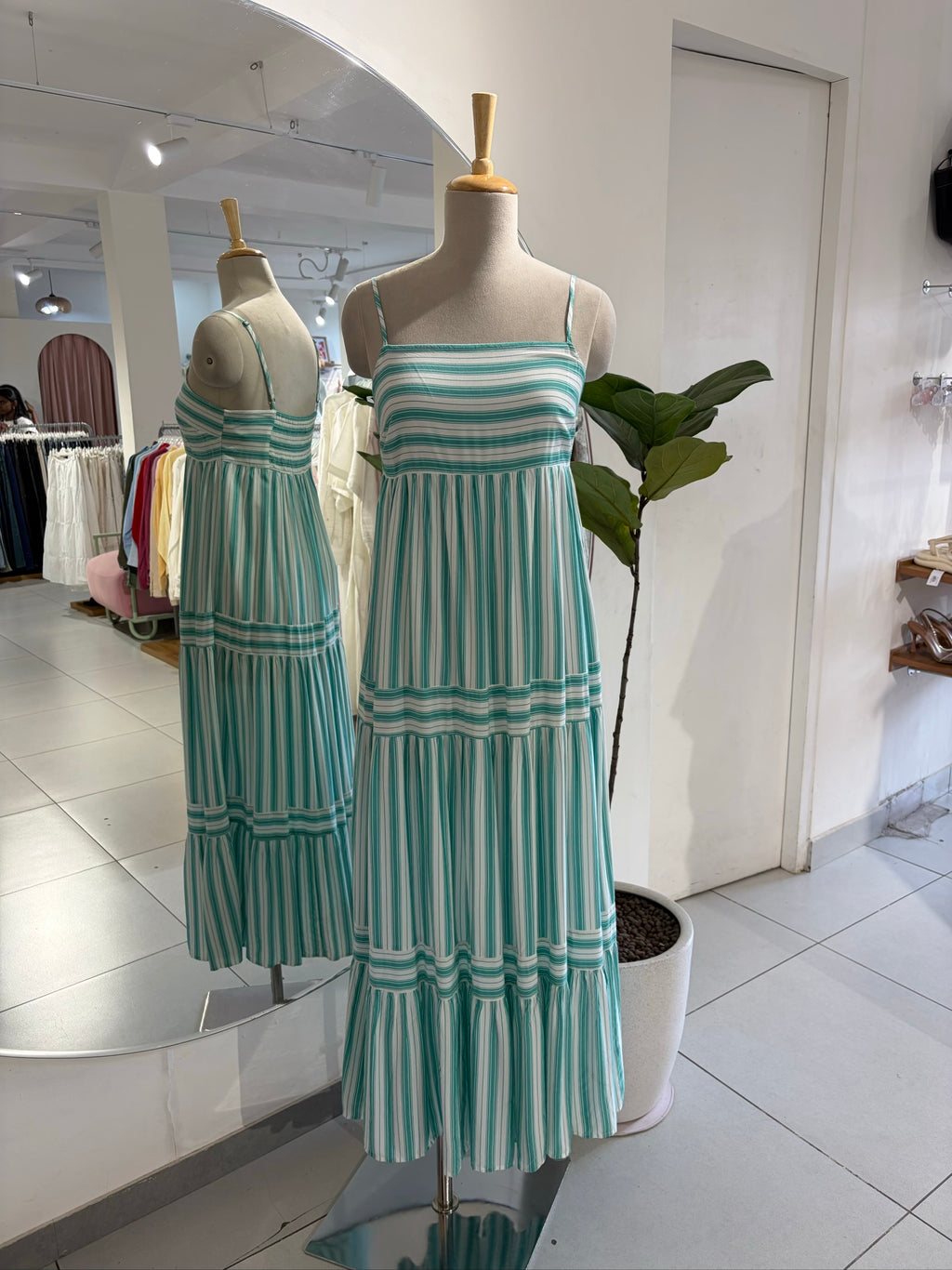 Green and White Long Dress
