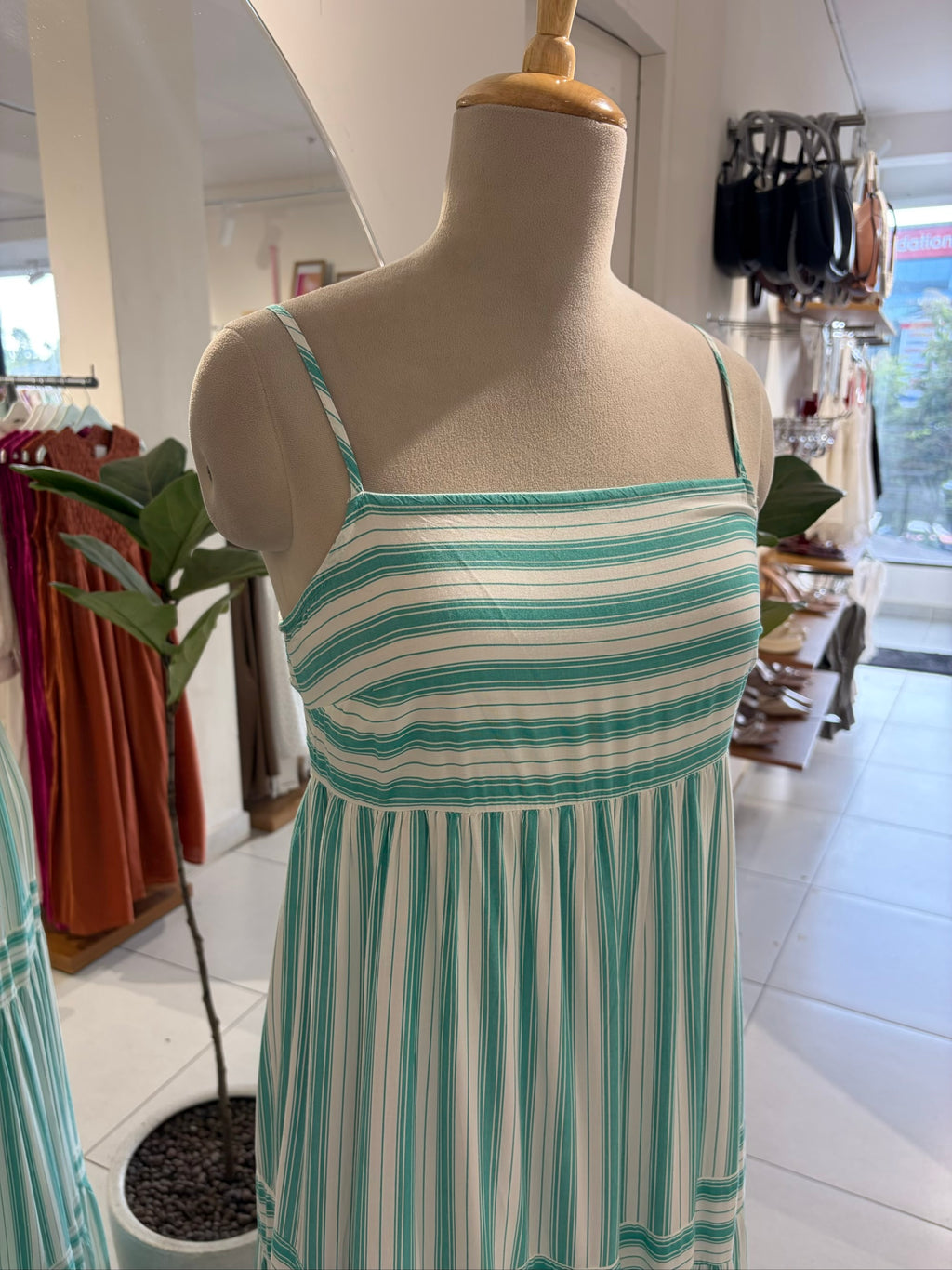 Green and White Long Dress