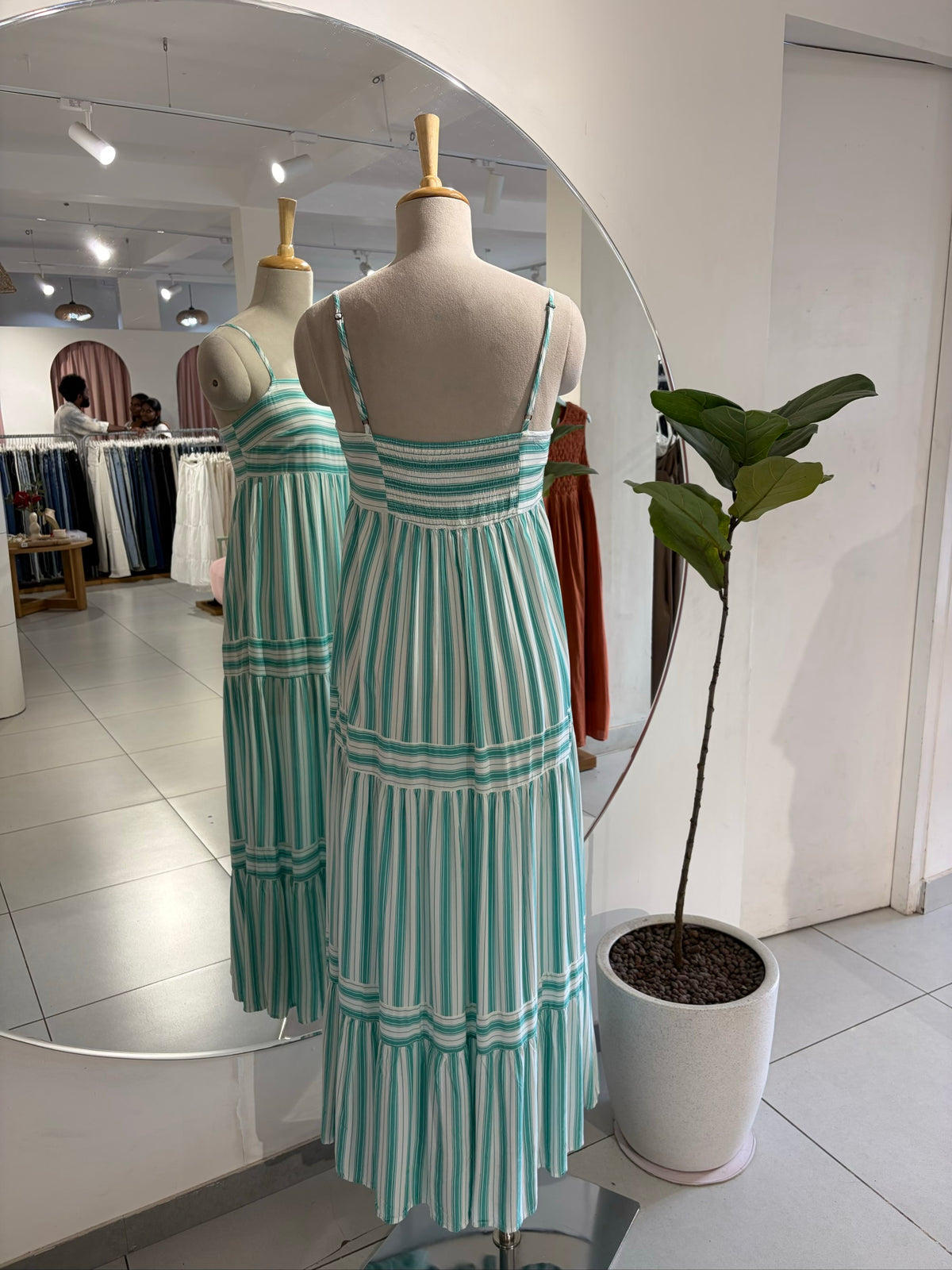 Green and White Long Dress