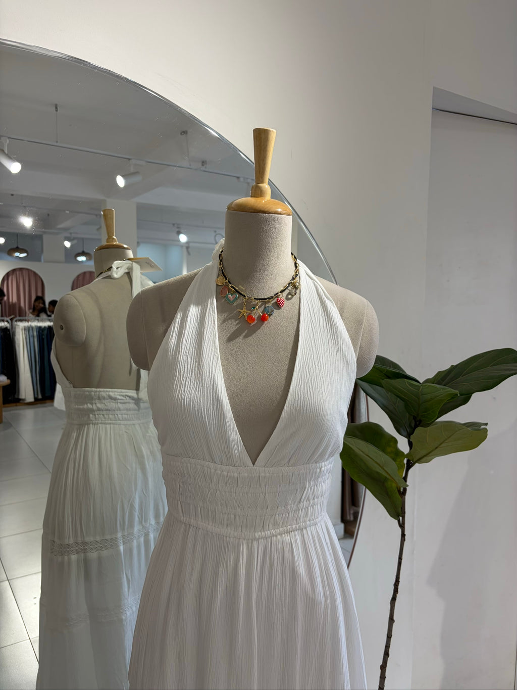 White Halter Neck Dress