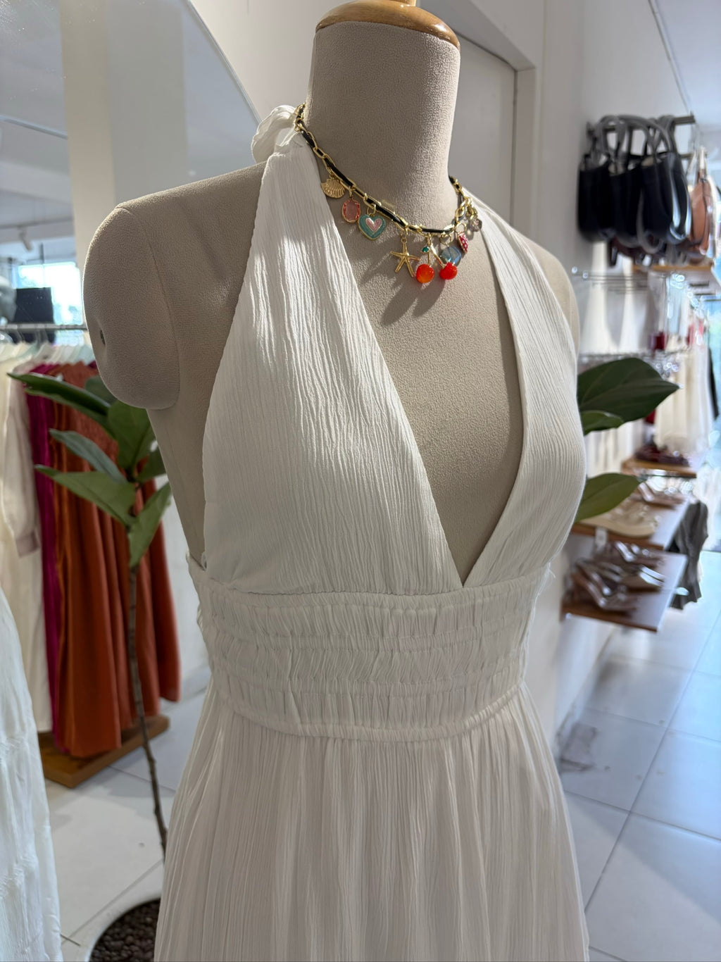White Halter Neck Dress