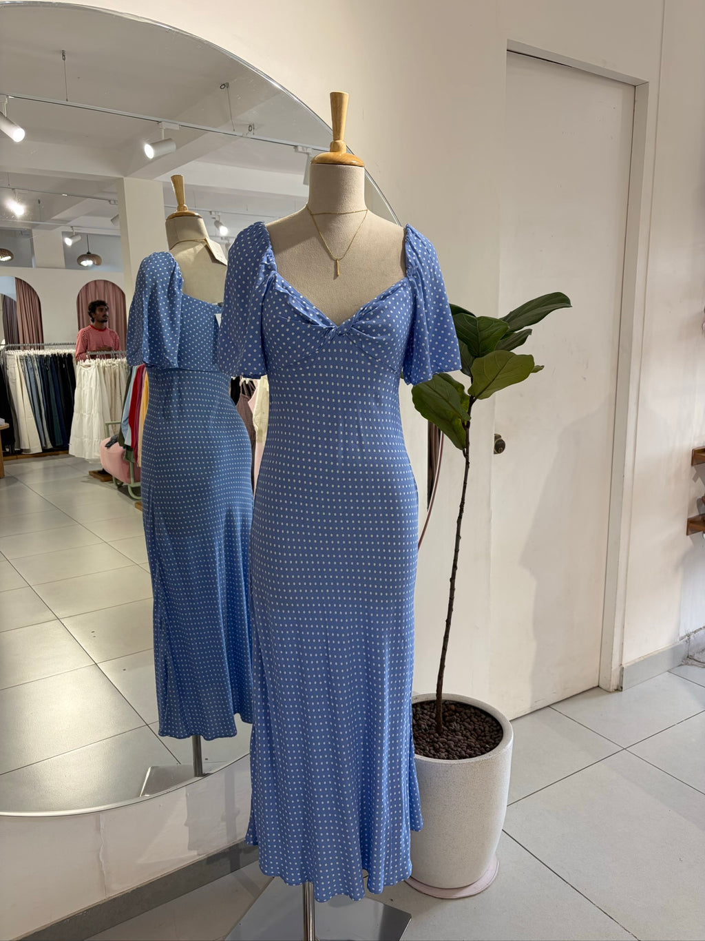 Blue polka Long Dress