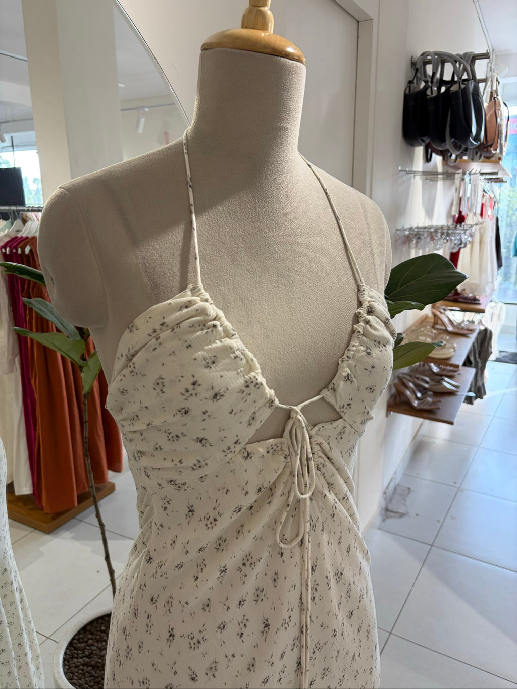Bershka Halterneck Tie Front Maxi Dress