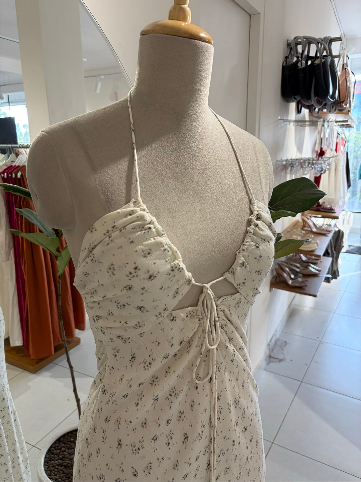 Bershka Halterneck Tie Front Maxi Dress