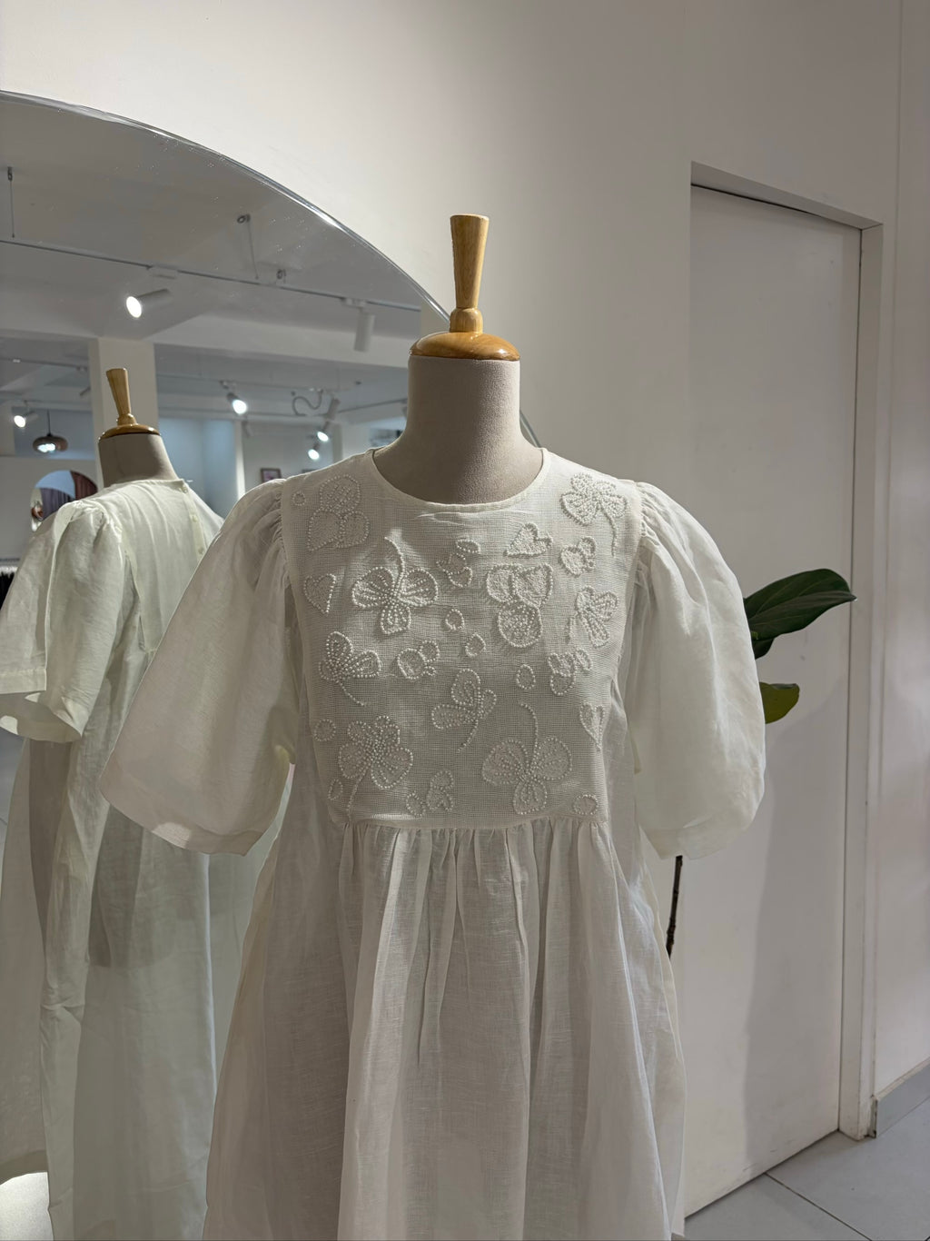 White Short Sleeve with Beaded Yoke