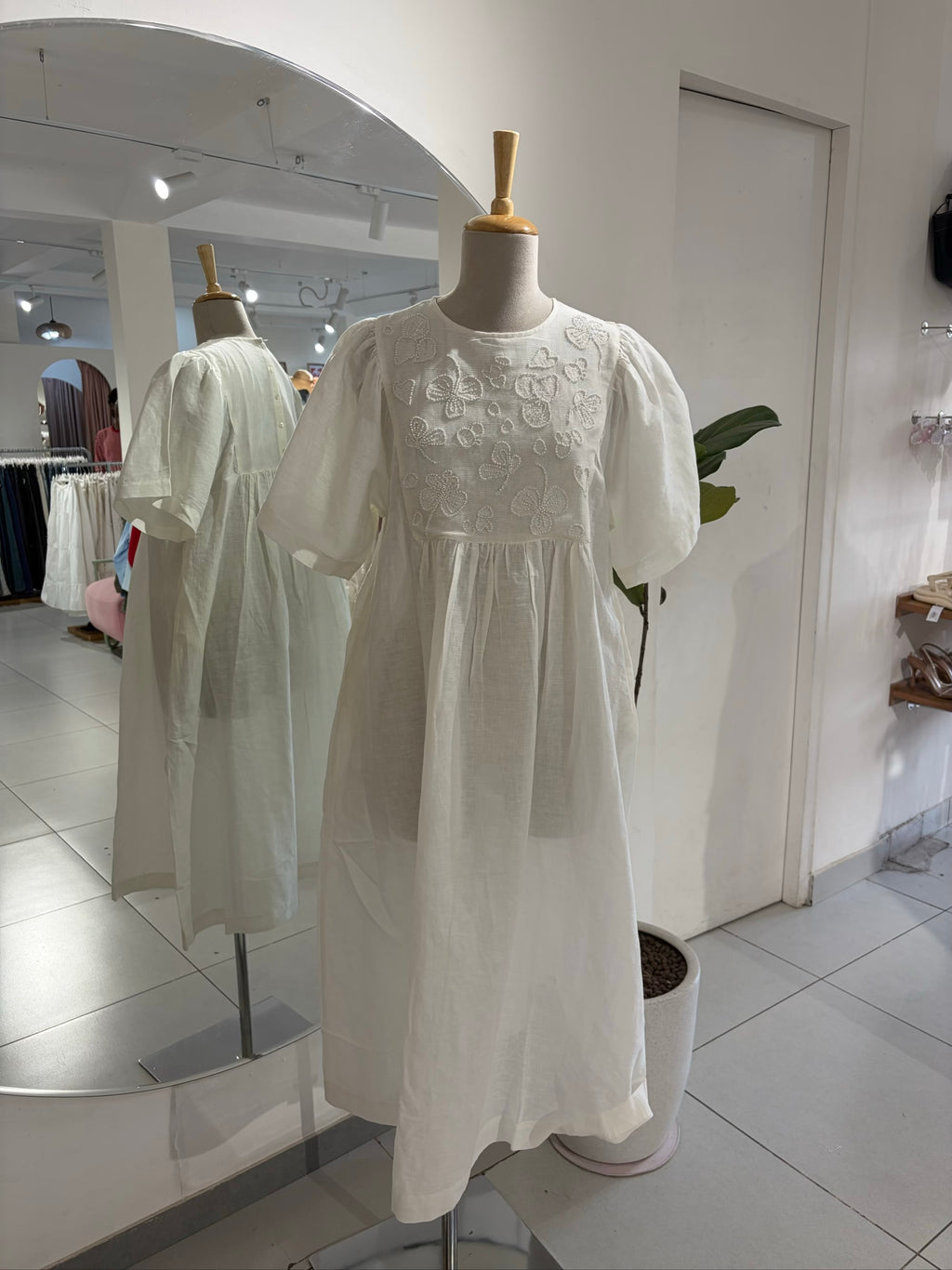 White Short Sleeve with Beaded Yoke