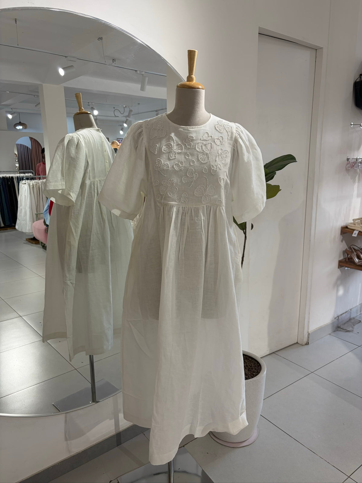 White Short Sleeve with Beaded Yoke