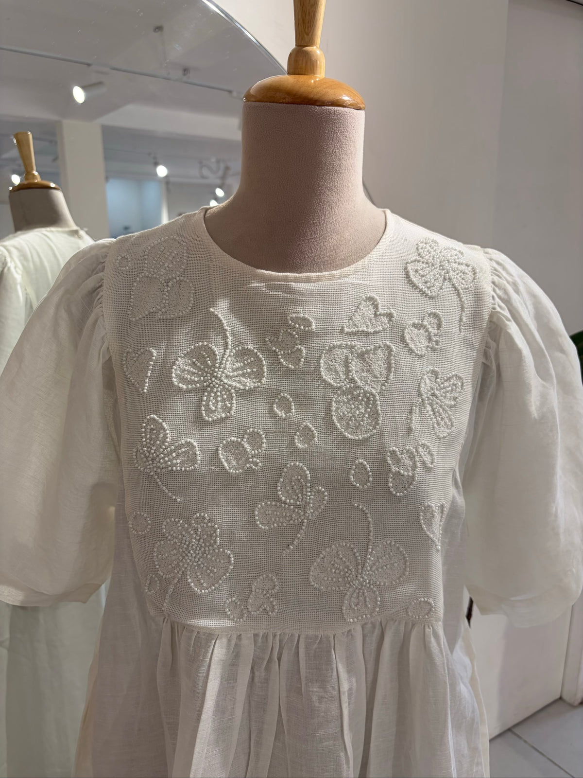 White Short Sleeve with Beaded Yoke