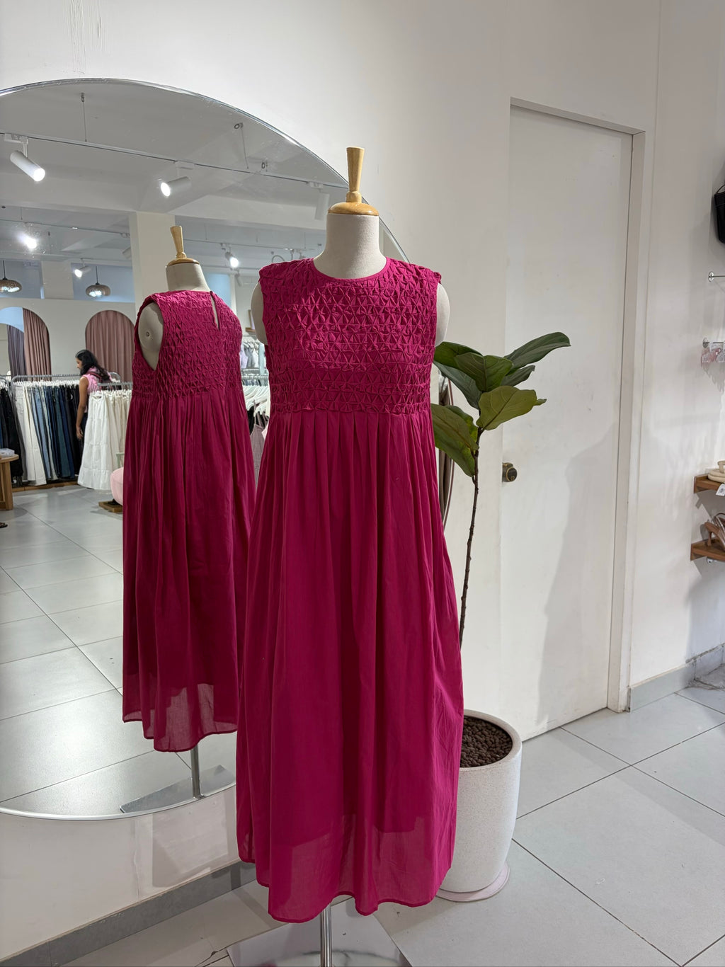 Fuchsia Knotted Yoke Dress