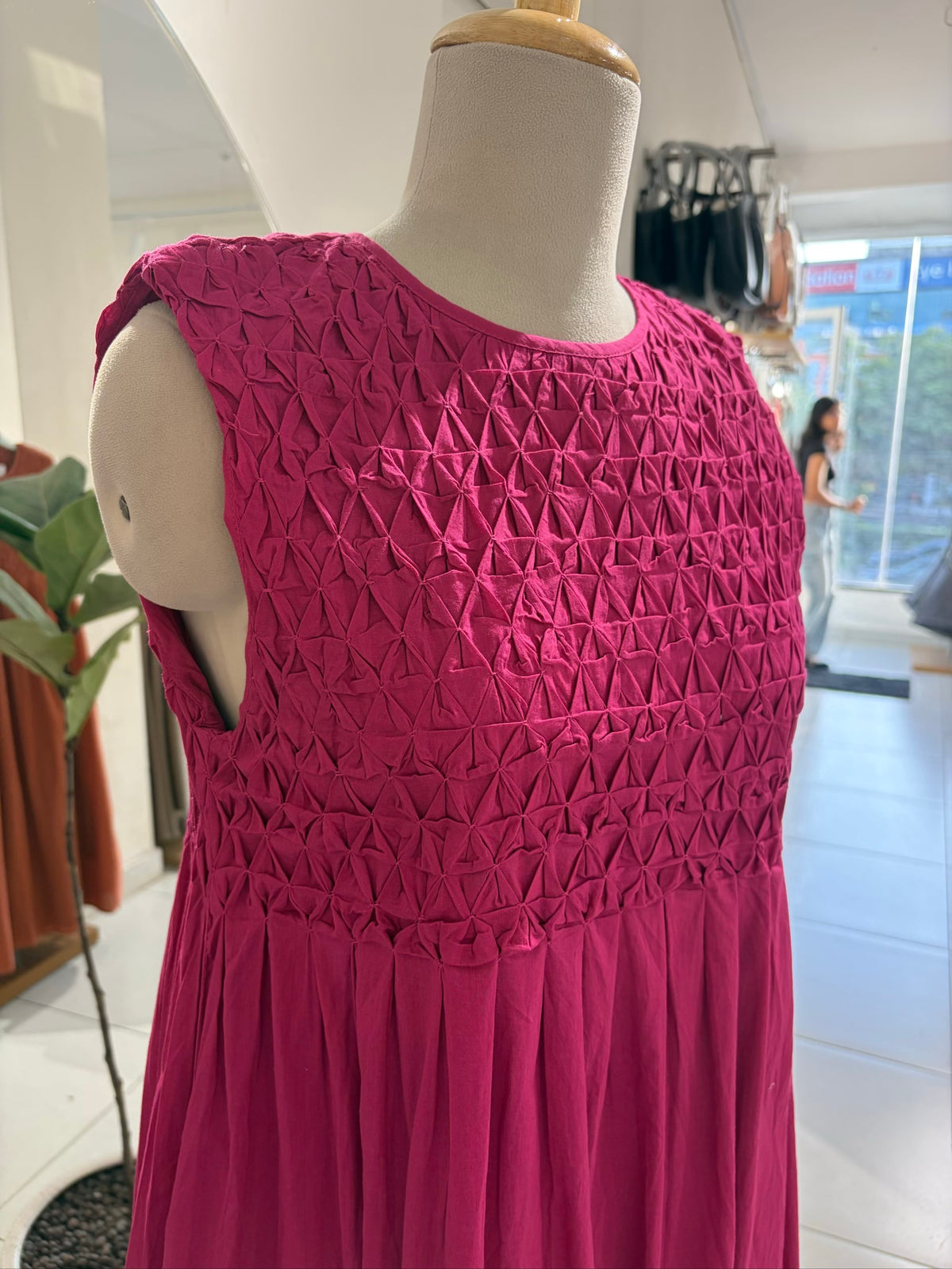Fuchsia Knotted Yoke Dress