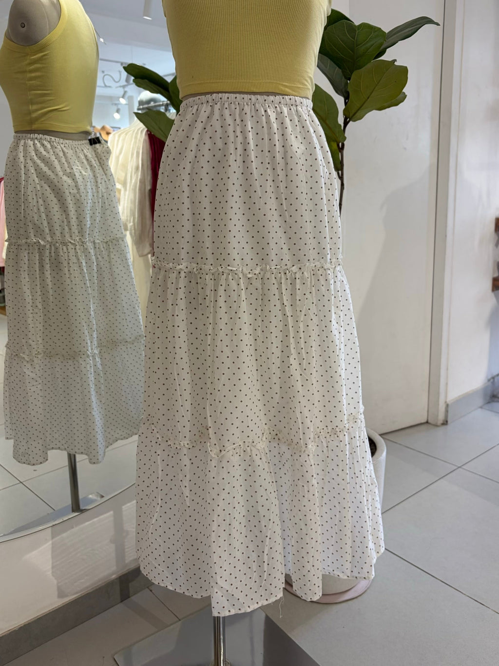 Brown Polka White Skirt